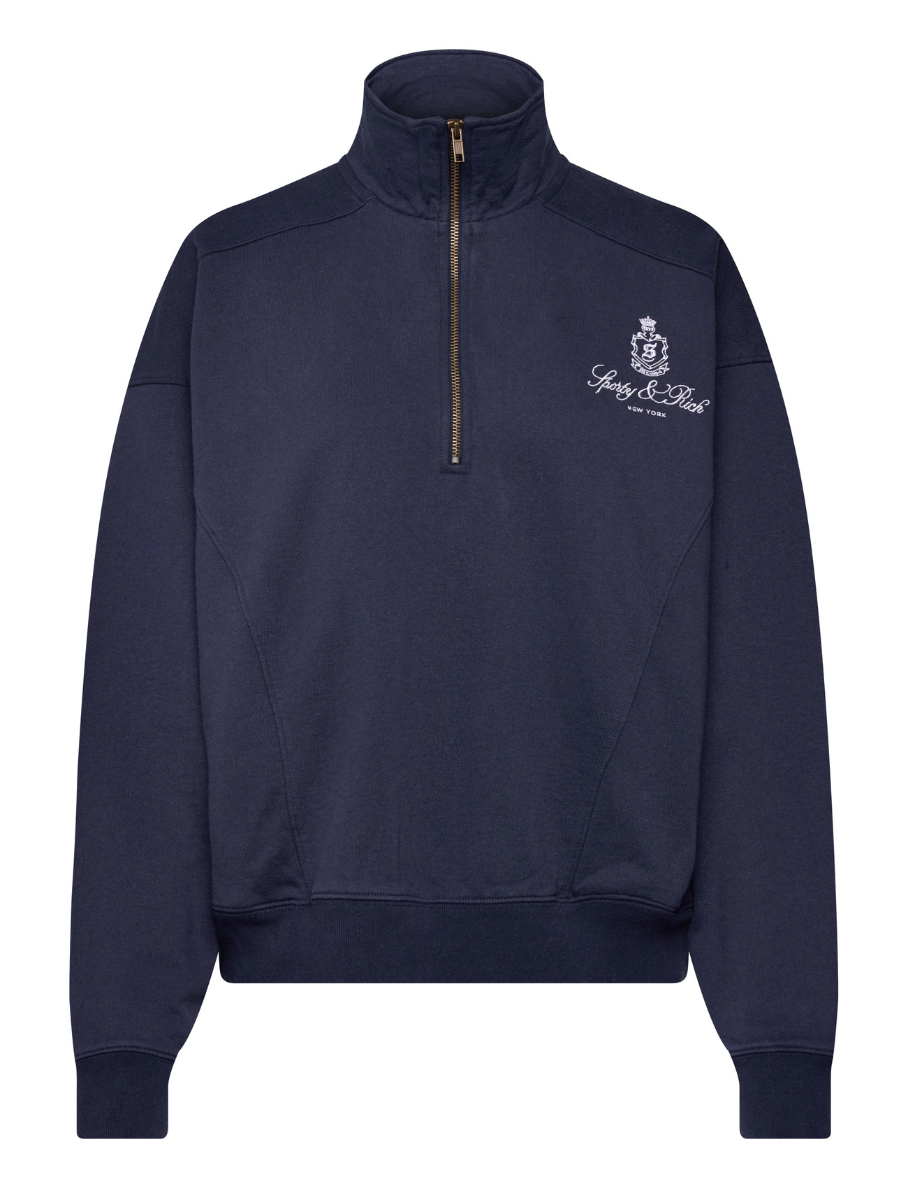 Sporty & Rich Vendome Embroidered Quarter Zip, L, Navy, Sweatshirts & Hættetrøjer > Sweatshirts, Dame