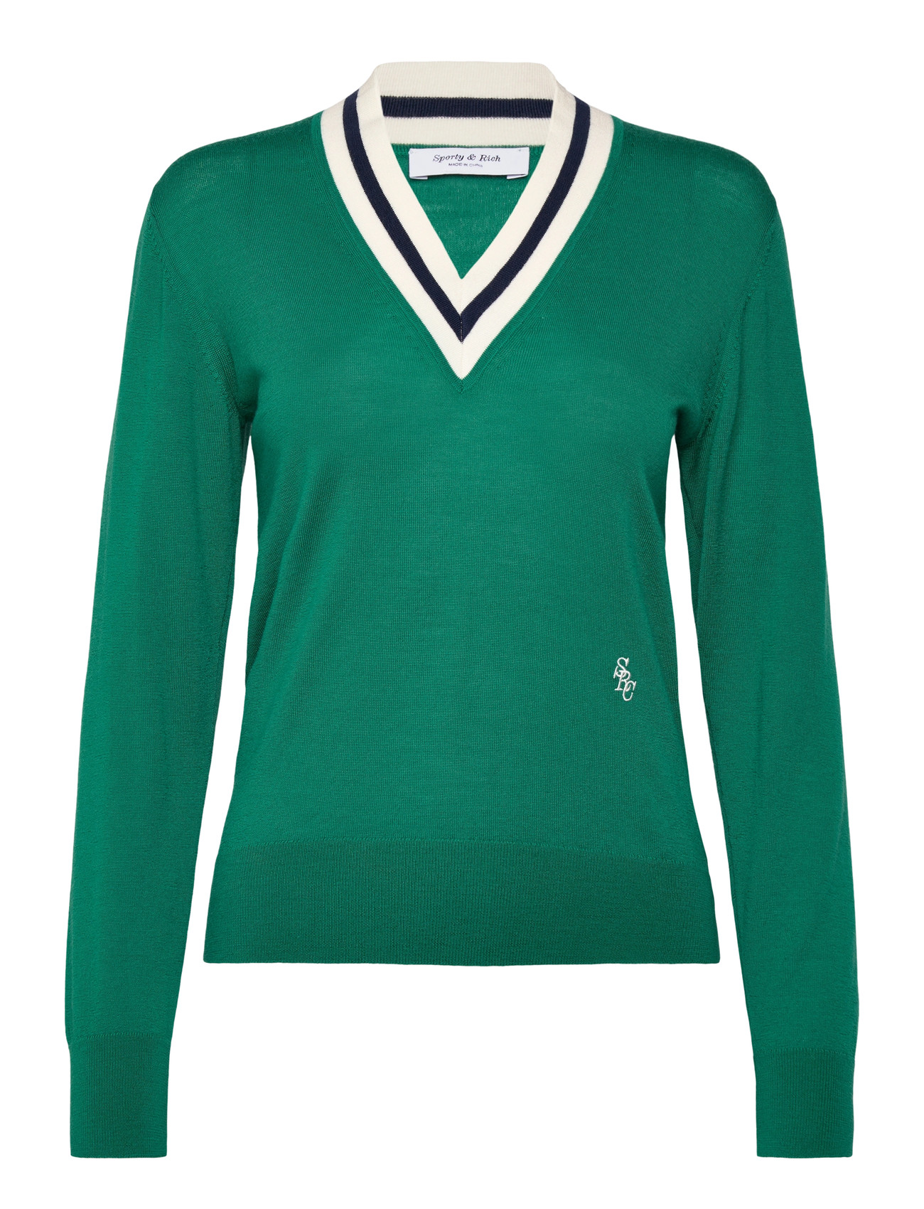 Sporty & Rich Src Minimalist V-Neck Sweater, XS, Green, Strik > Trøjer, Dame