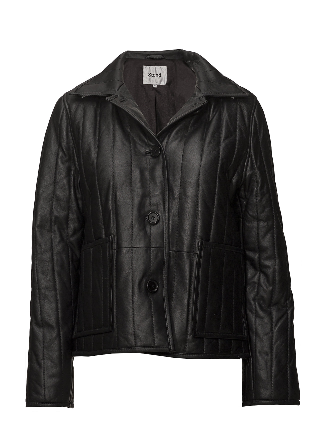 Deni Jacket Leren Jack Jas Zwart Stand stand kopen in de aanbieding