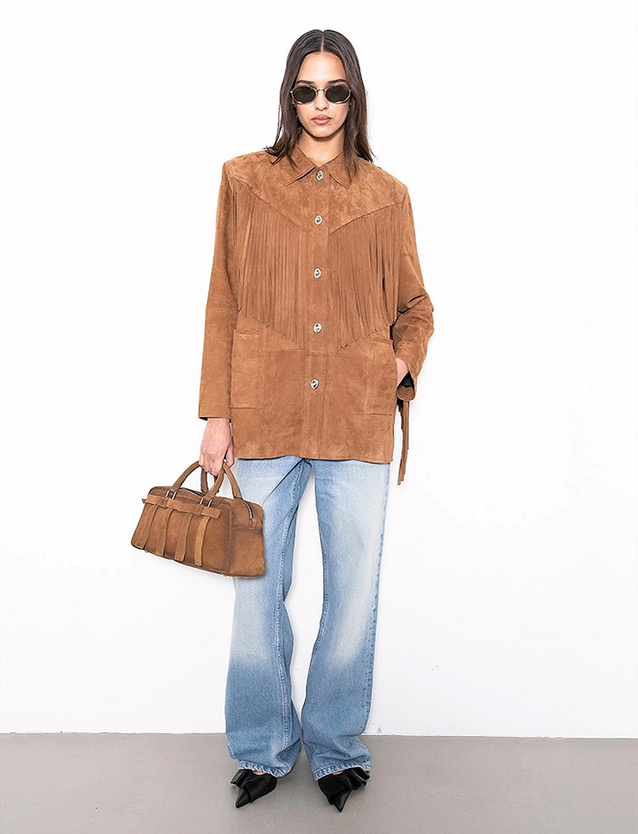 Stand Studio Estee Fringe Jacket, 34, Brown, Jakker > Læder, Dame