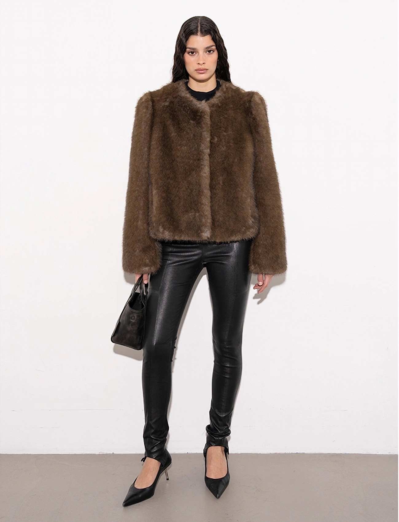 Stand Studio Sadie Cropped Jacket, 40, Brown, Overtøj > Imiteret Pels, Dame