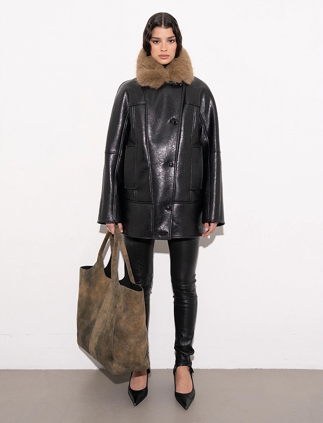 Stand Studio Kiti Coat, 38, Black, Jakker > Læder, Dame