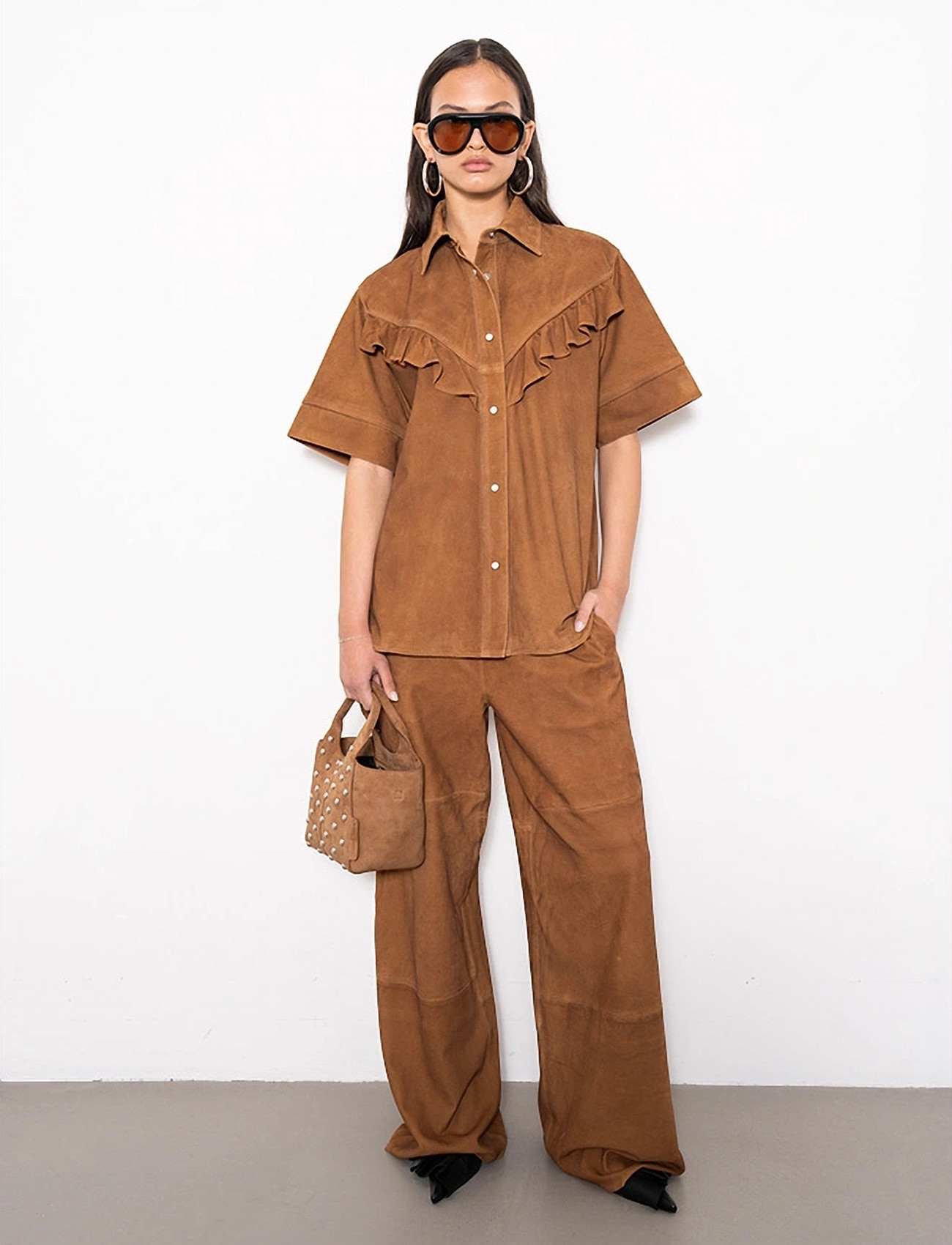 Stand Studio Shannon Shirt, 34, Brown, Skjorter > Kortærmede, Dame