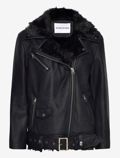 Stand Studio Nina Leather Biker Jacket in Black Womens Clothing Jackets Leather jackets 