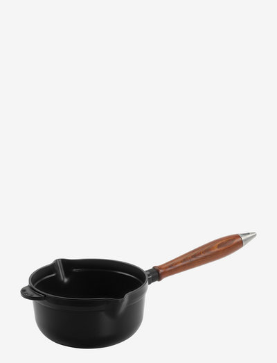 Vintage sauce pan with wooden handle - katli - black