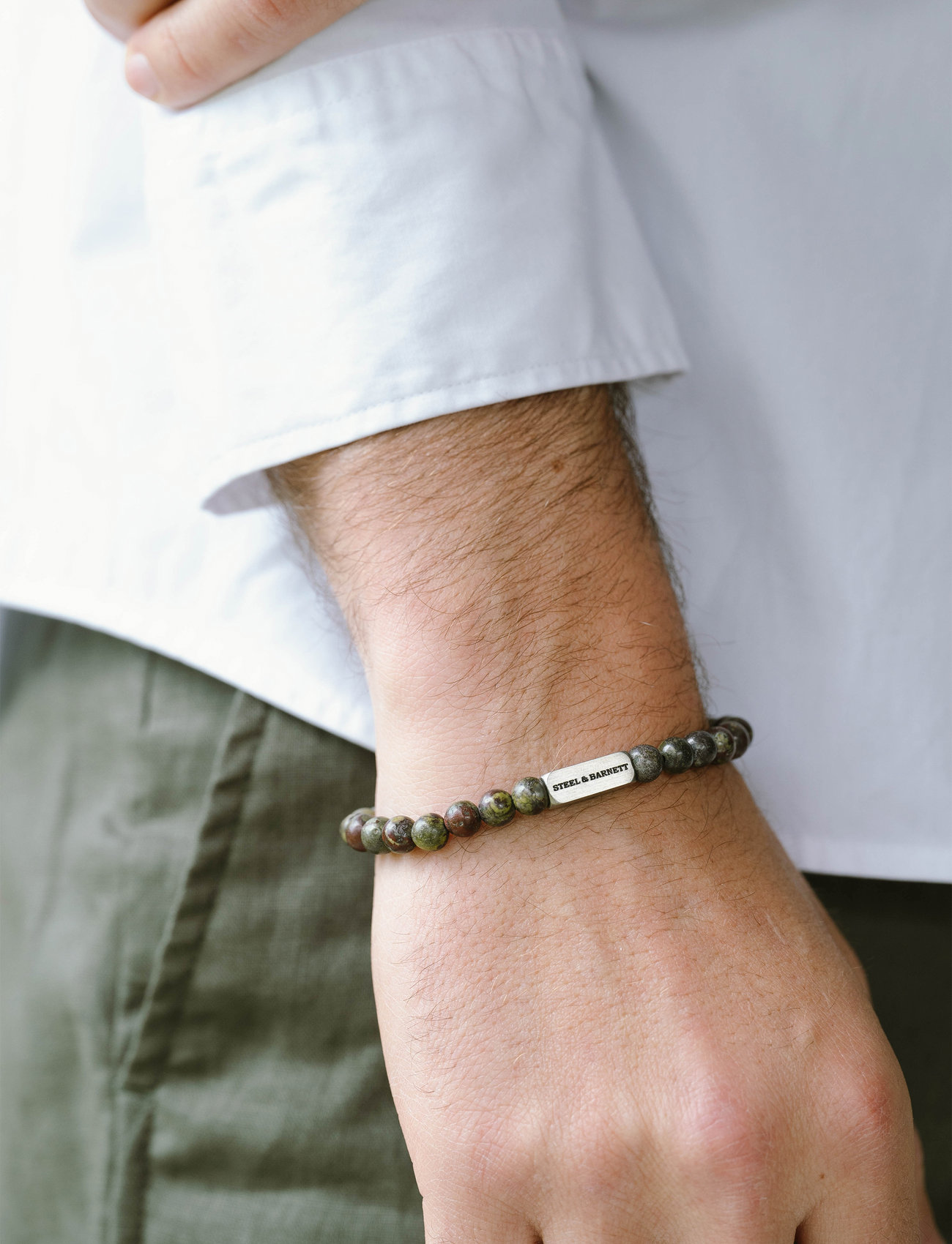 Steel & Barnett Natural Ned, L 22 - 23 cm, Khaki green, Smykker > Armbånd, Herre