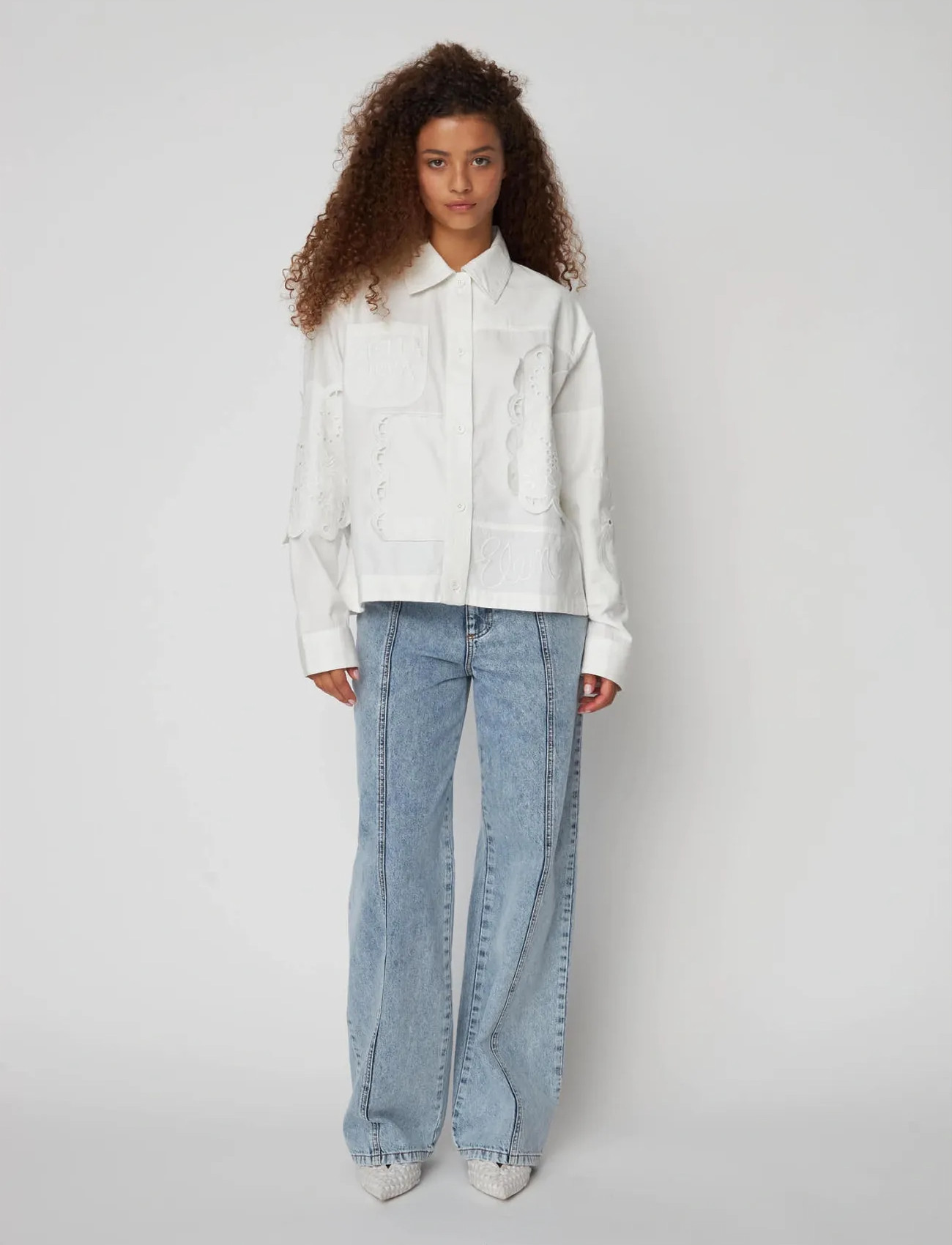 Stella Nova Elements Embroidered Cotton Shirt, 40, White, Skjorter > Langærmede, Dame