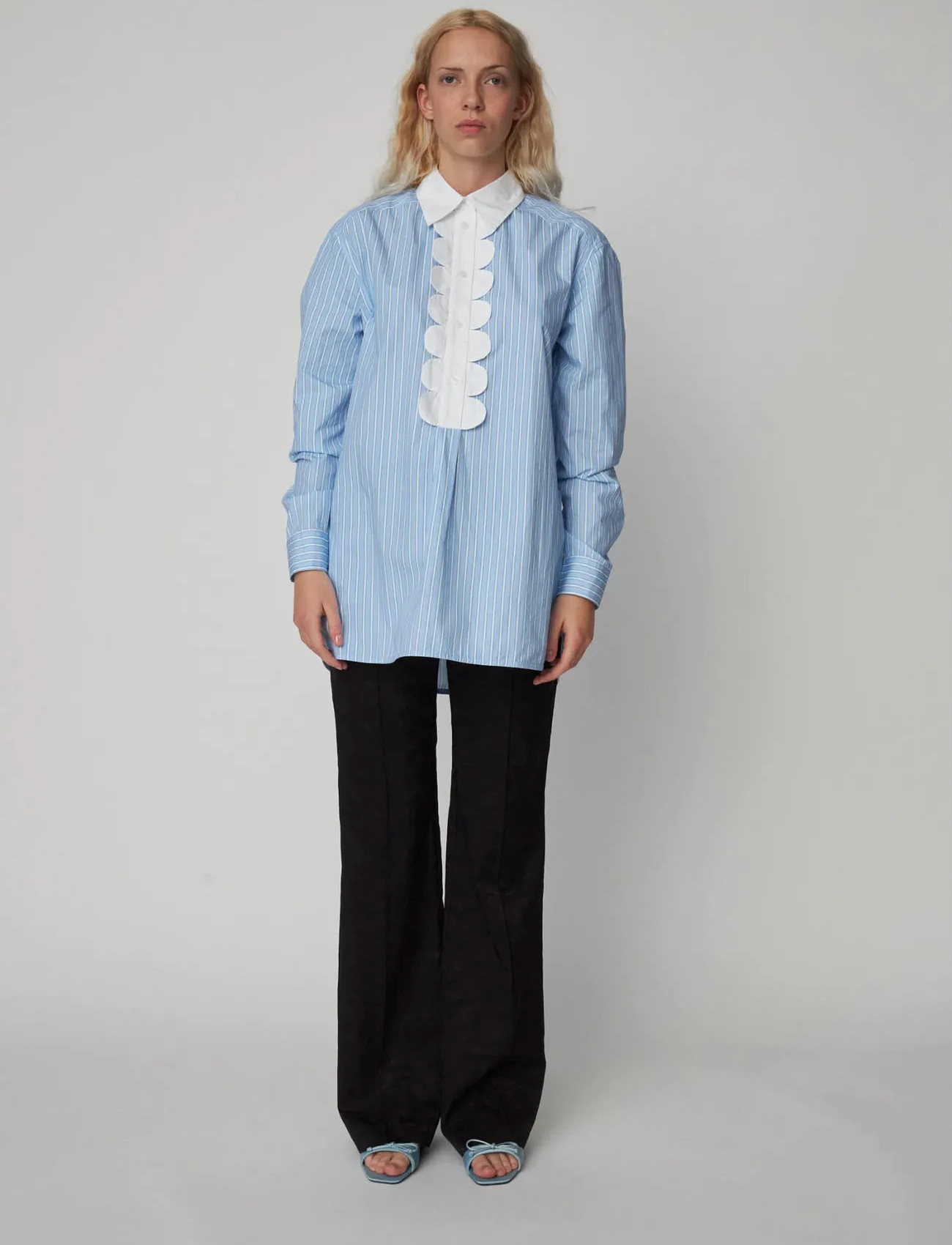 Stella Nova Striped Shirt With Scallops, 34, Blue, Bluser > Langærmede, Dame