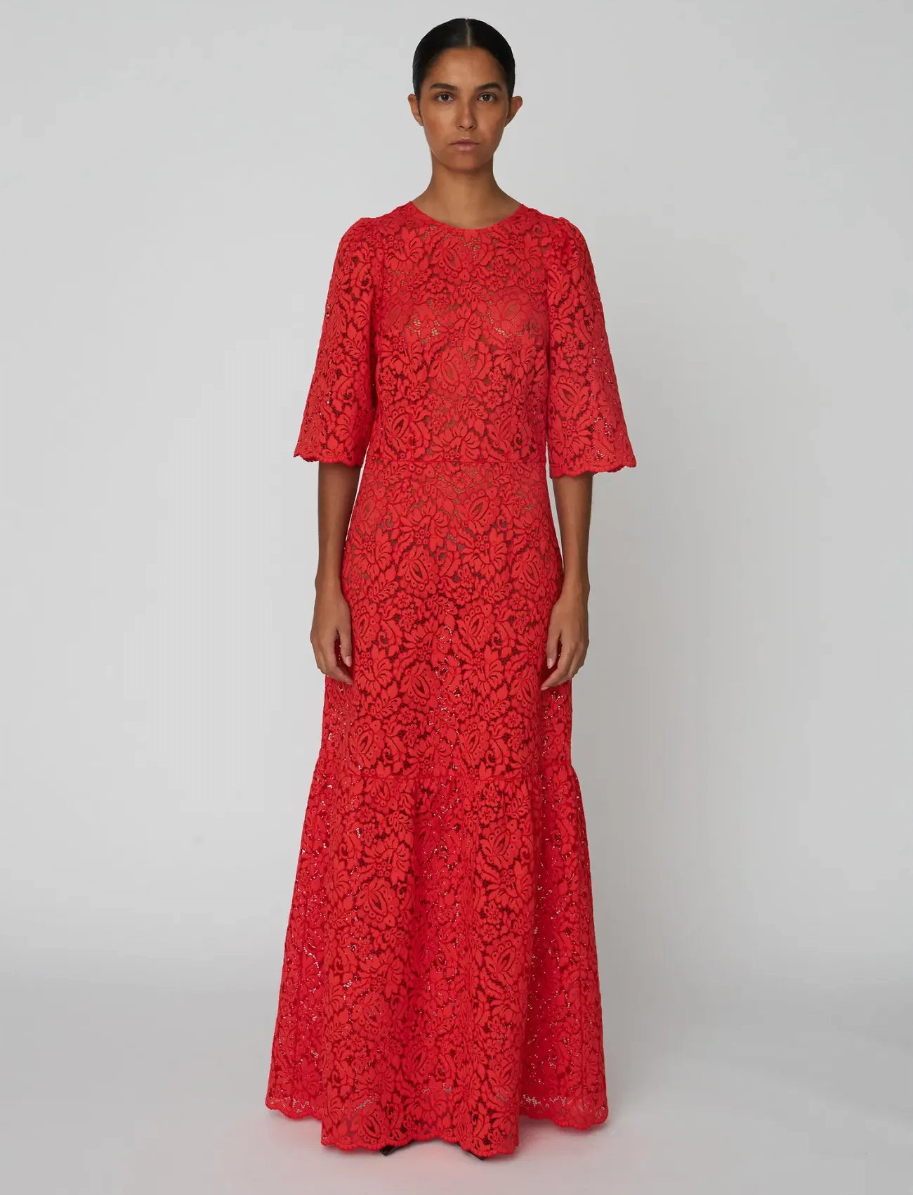 Stella Nova Heavy Lace Dress, 34, Red, Kjoler > Maxikjole, Dame