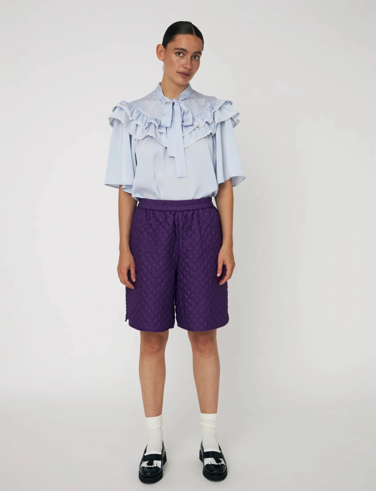 Stella Nova Loose Blouse With Frills, 42, Blue, Bluser > Kortærmede, Dame