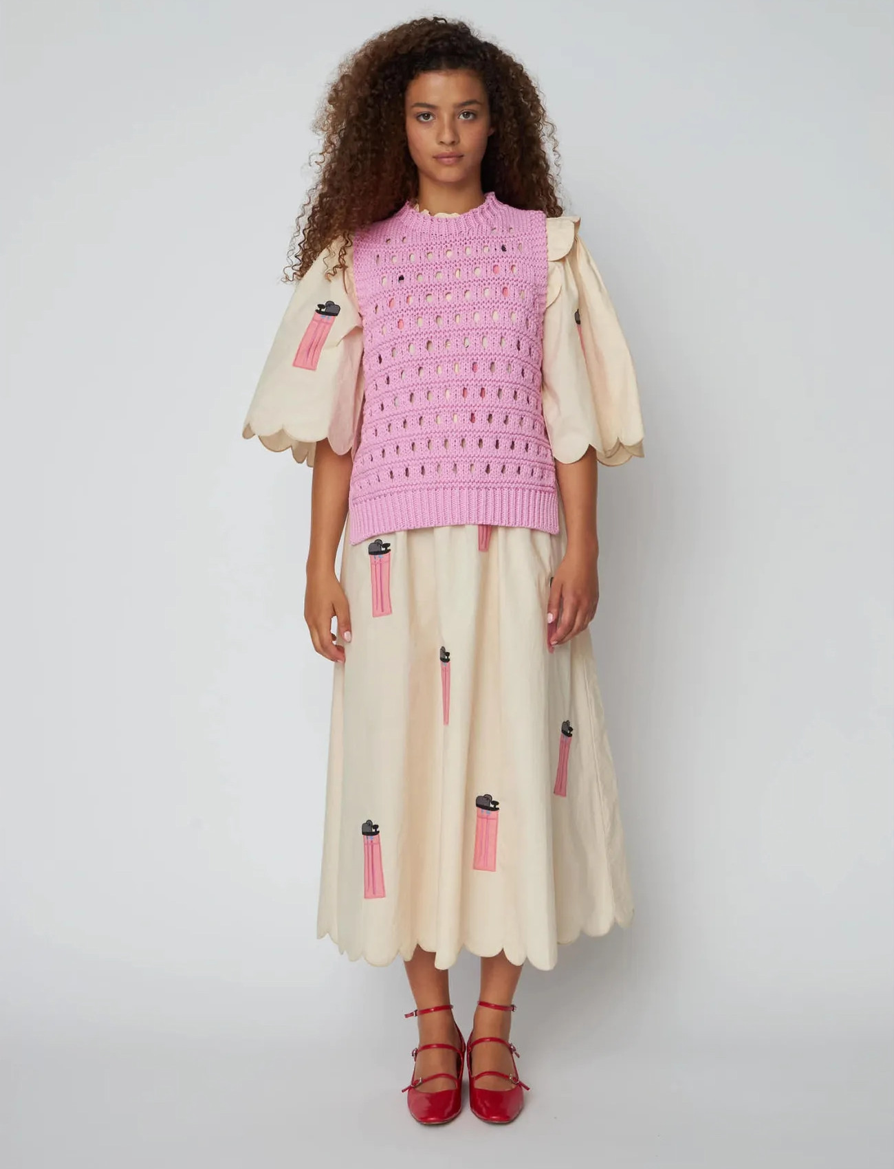 Stella Nova Cotton Stitch Vest, L, Pink, Veste > Strikkede Veste, Dame