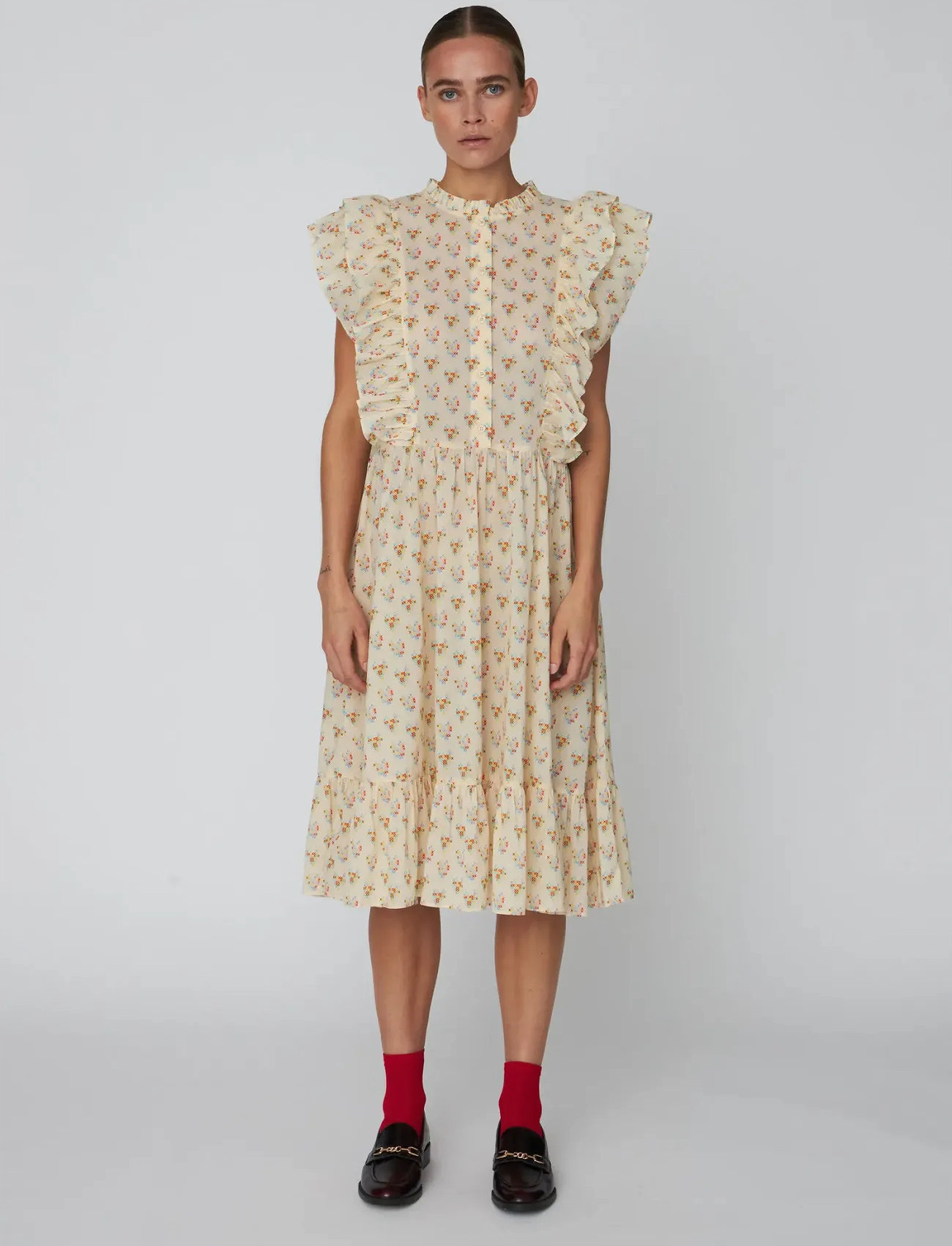 Stella Nova Delicate Printed Cotton Dress, 34, Cream, Kjoler > Sommerkjoler, Dame