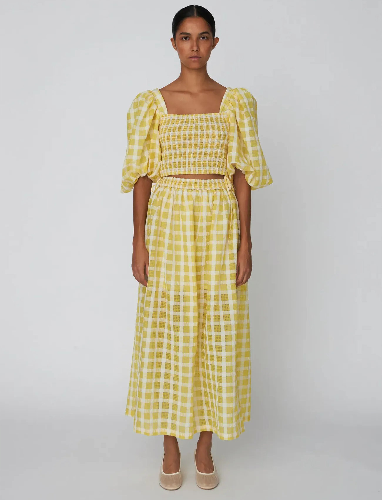 Stella Nova Delicate Checked Maxi Dress, 40, Yellow, Kjoler > Knælange Og Midi, Dame