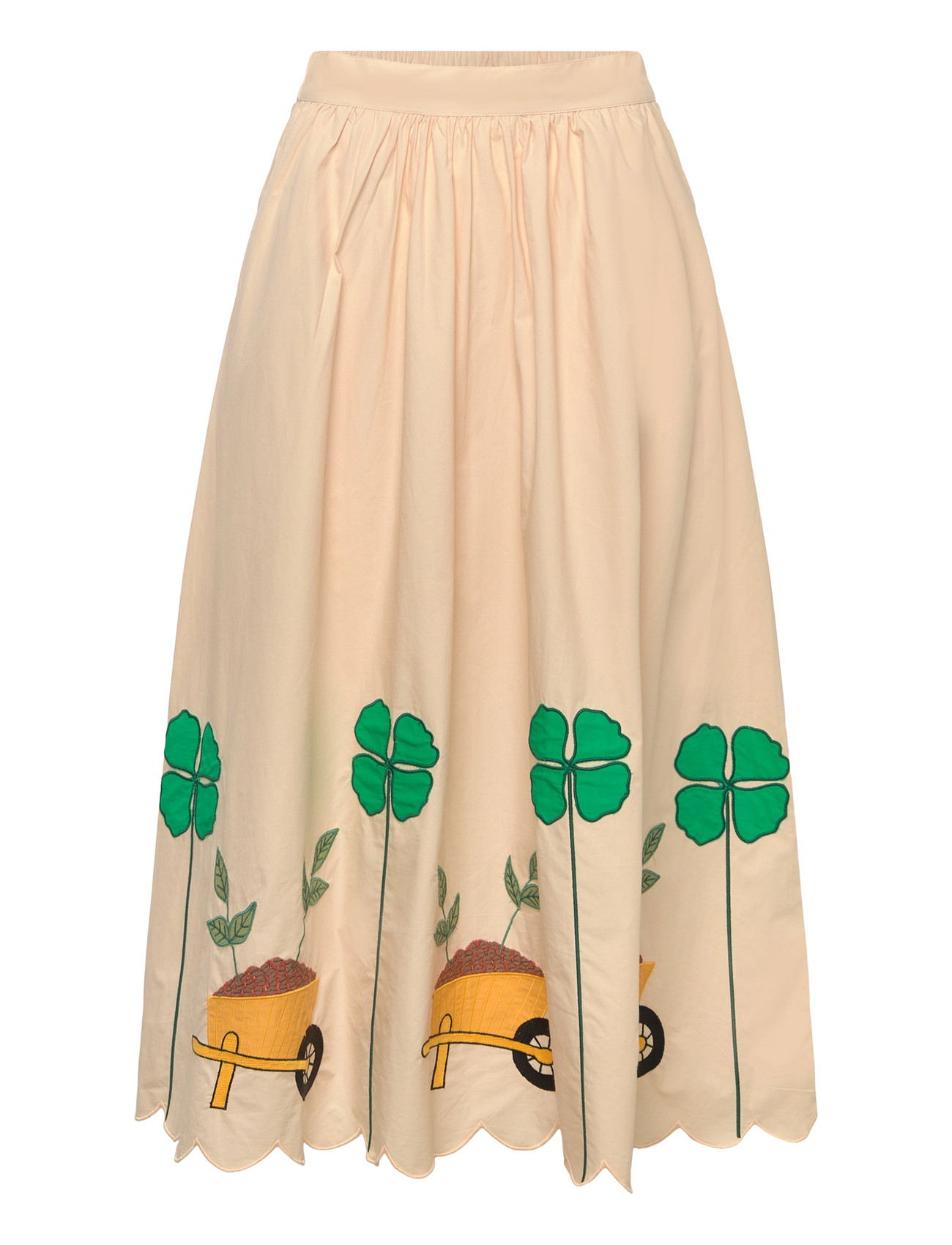 Stella Nova Embroidered Midi Skirt With Scallop, 34, Cream, Nederdele > Knælange Og Midi Nederdele, Dame