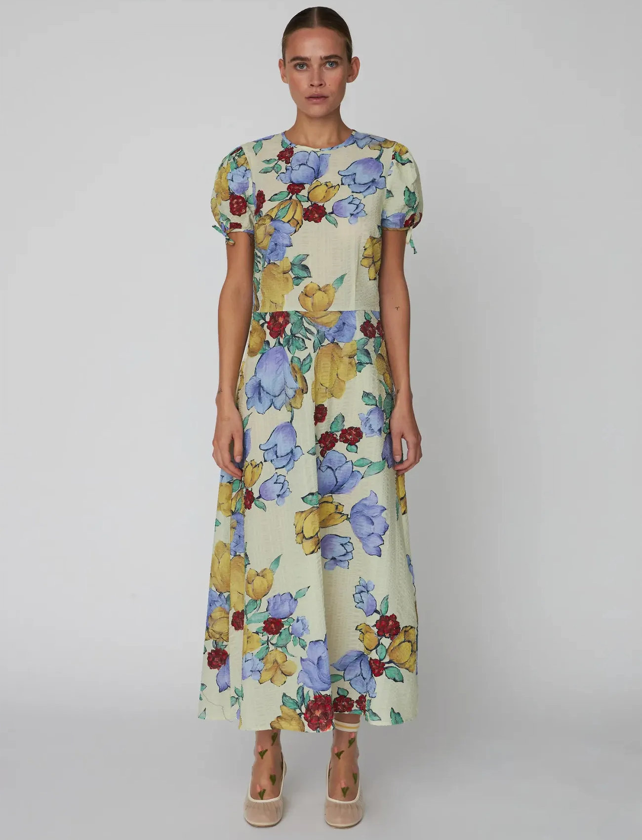 Stella Nova Flowered Cotton Midi Dress, 36, Multi/patterned, Kjoler > Sommerkjoler, Dame