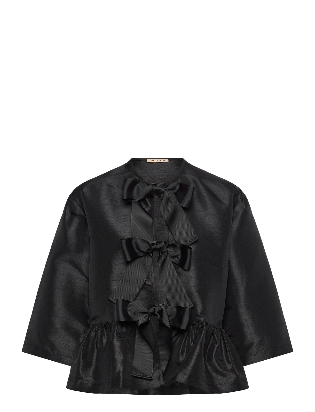 Stella Nova Crispy Peplum Bow Blouse, 38, Black, Bluser > Kortærmede, Dame
