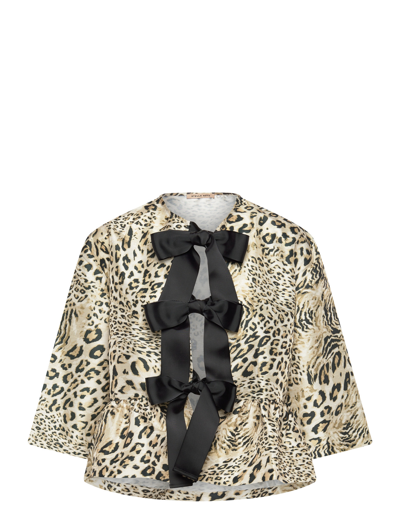 Stella Nova Crispy Peplum Bow Blouse, 40, Beige, Bluser > Kortærmede, Dame