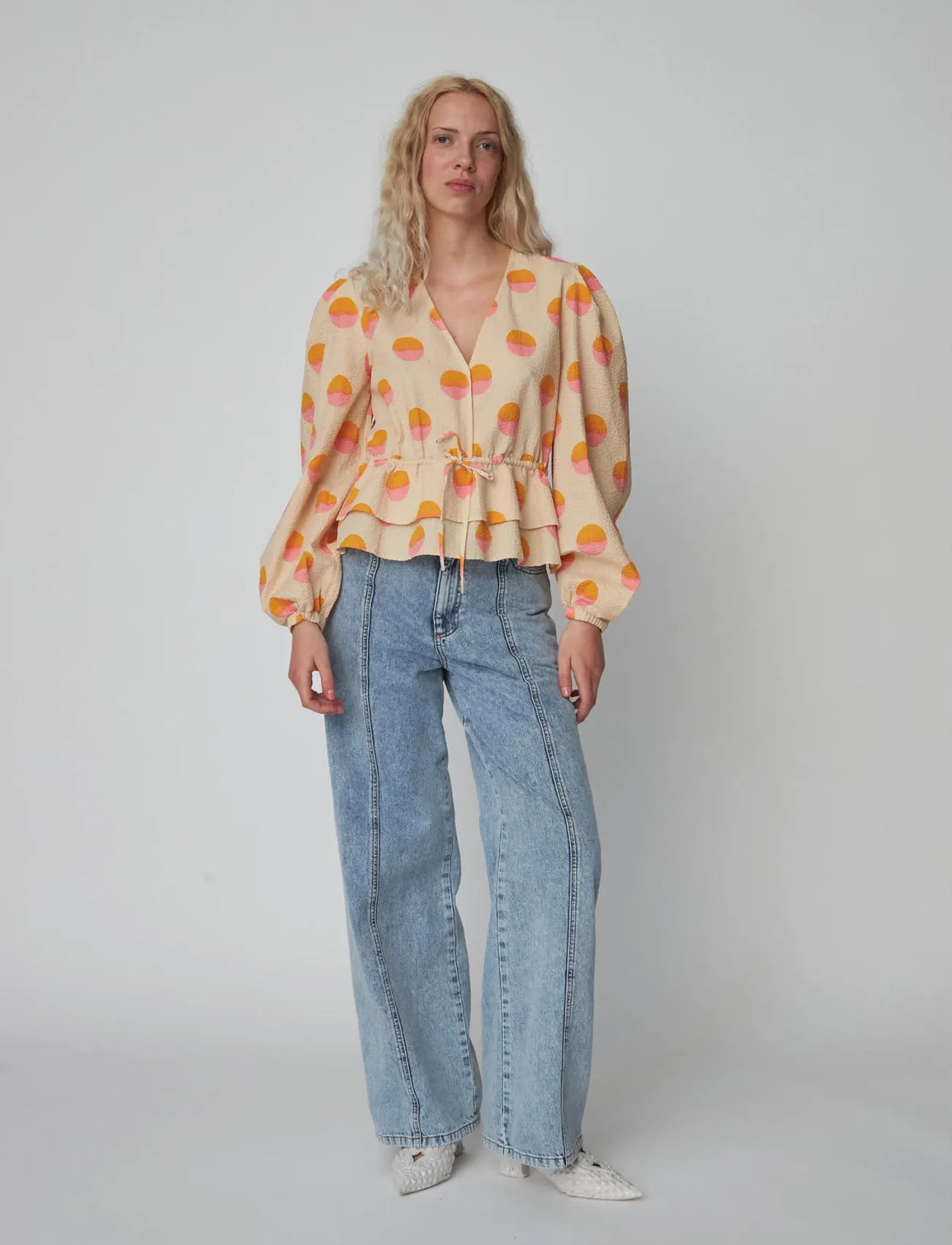 Stella Nova Big Dot Blouse, 34, Cream, Bluser > Langærmede, Dame