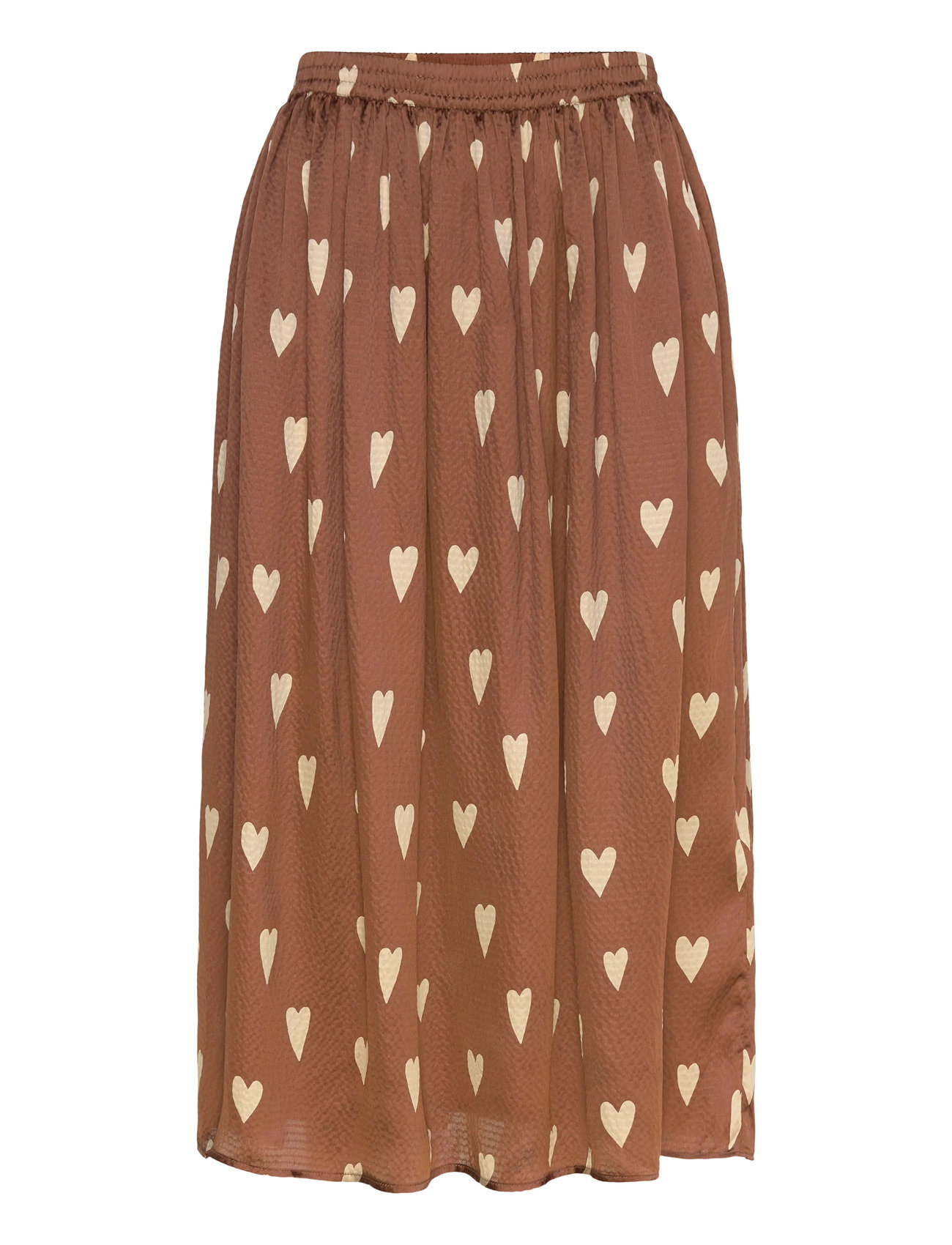 Heart Printed Silk Skirt Skirts Knee-length & Midi Skirts Brown Stella Nova