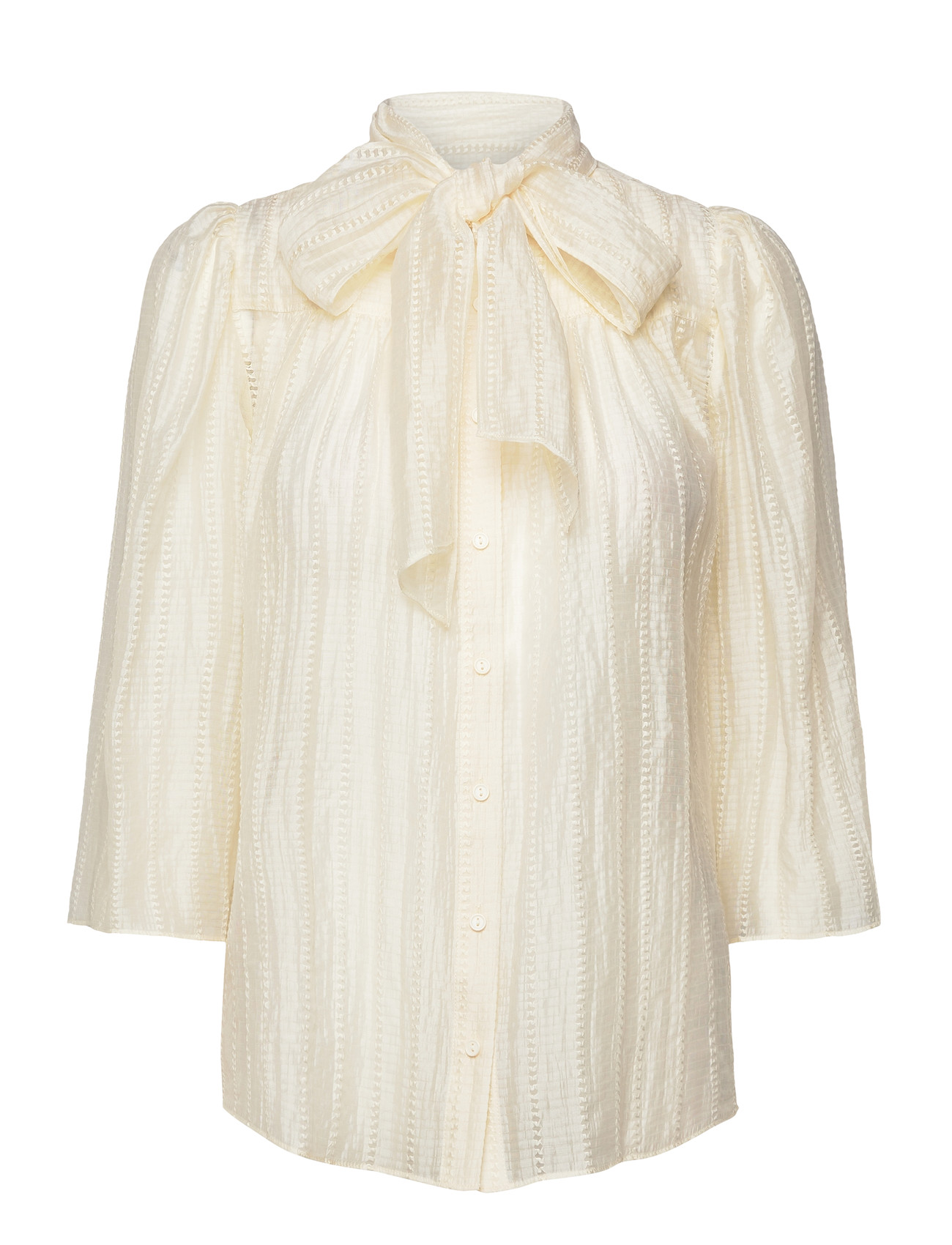 STELLA NOVA Pointelle High-Neck Bow Bluse Cream - 38 - Damen