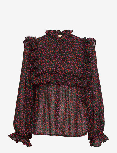 Barbara Lou - long sleeved blouses - dark colourful winter flowers