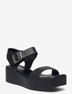 platform black leather sandals