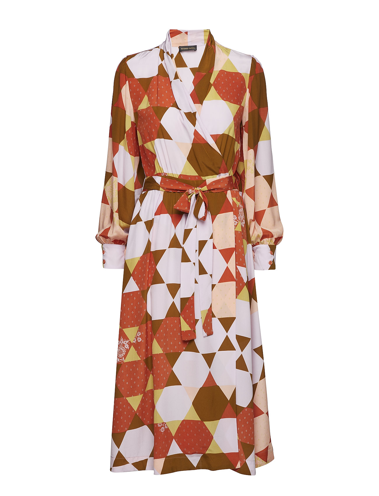 Micaela 420 Hexagons Silk Jurk Knielengte Beige Stine Goya stine goya kopen in de aanbieding