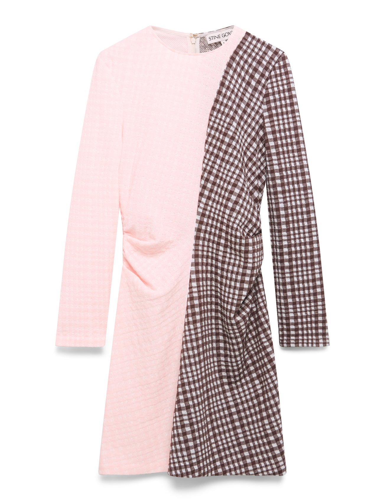 STINE GOYA 2118 Checkered Jersey, Ruched Waist, M, Pink, Designere > Korte Kjoler, Dame