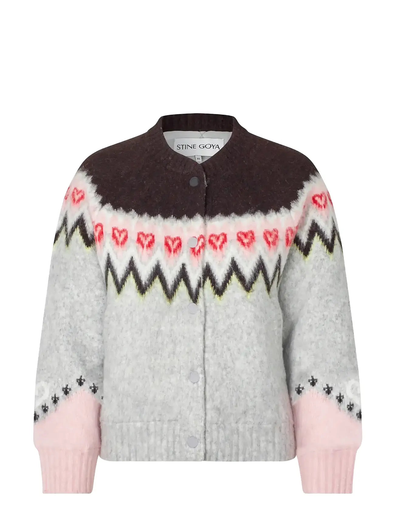 STINE GOYA 2422 Brushed Jacquard, Raglan Bombe, M, Grey, Strik > Cardigans, Dame
