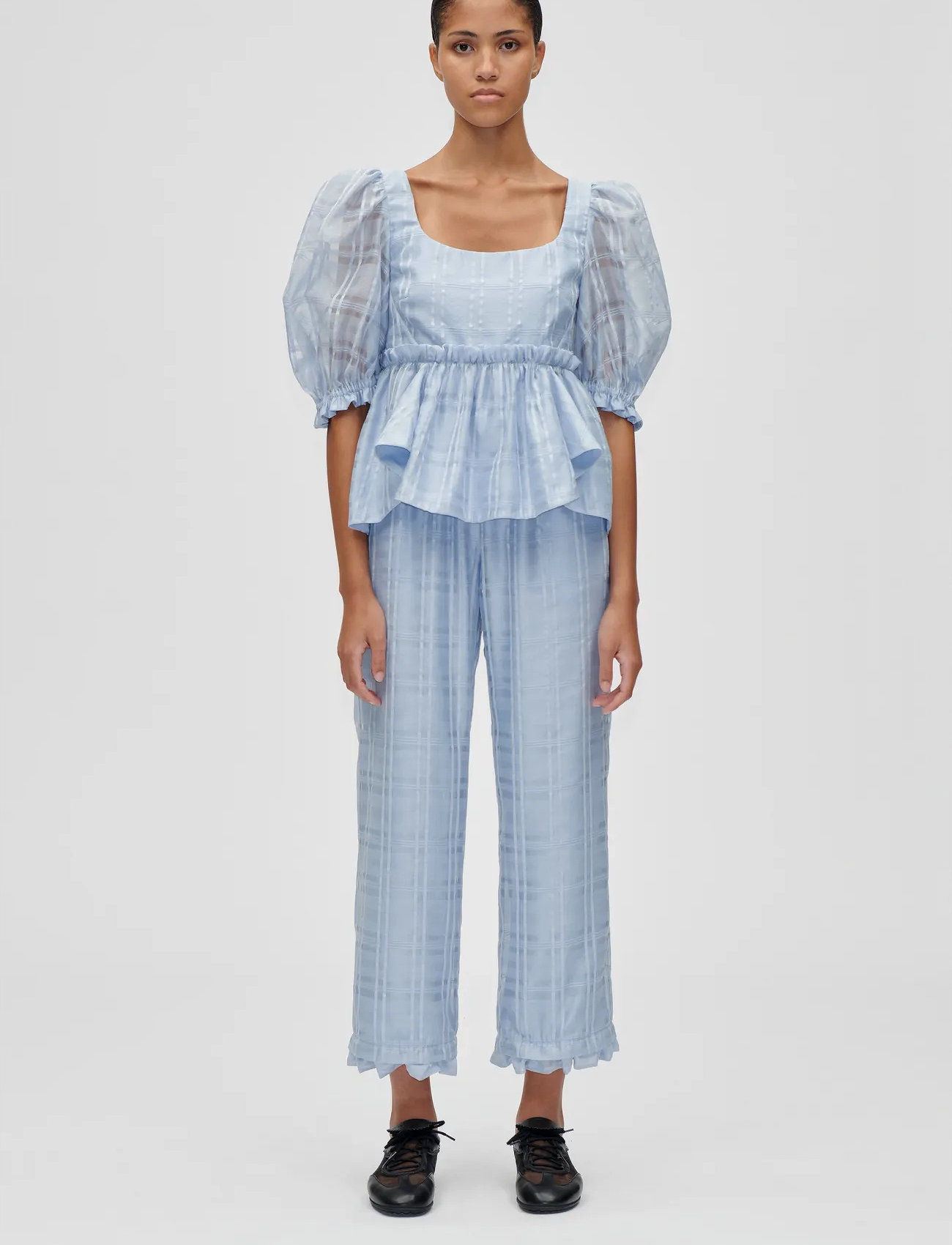 STINE GOYA 2441 Sheer Organza Plaid, Sheer Ruf, XL, Blue, Bukser > Culottes, Dame