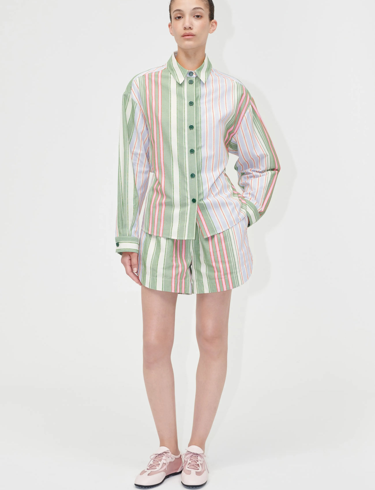 STINE GOYA 2363 Striped Cotton, Oversized Util, XL, Green, Jakker > Let Sommerjakke, Dame