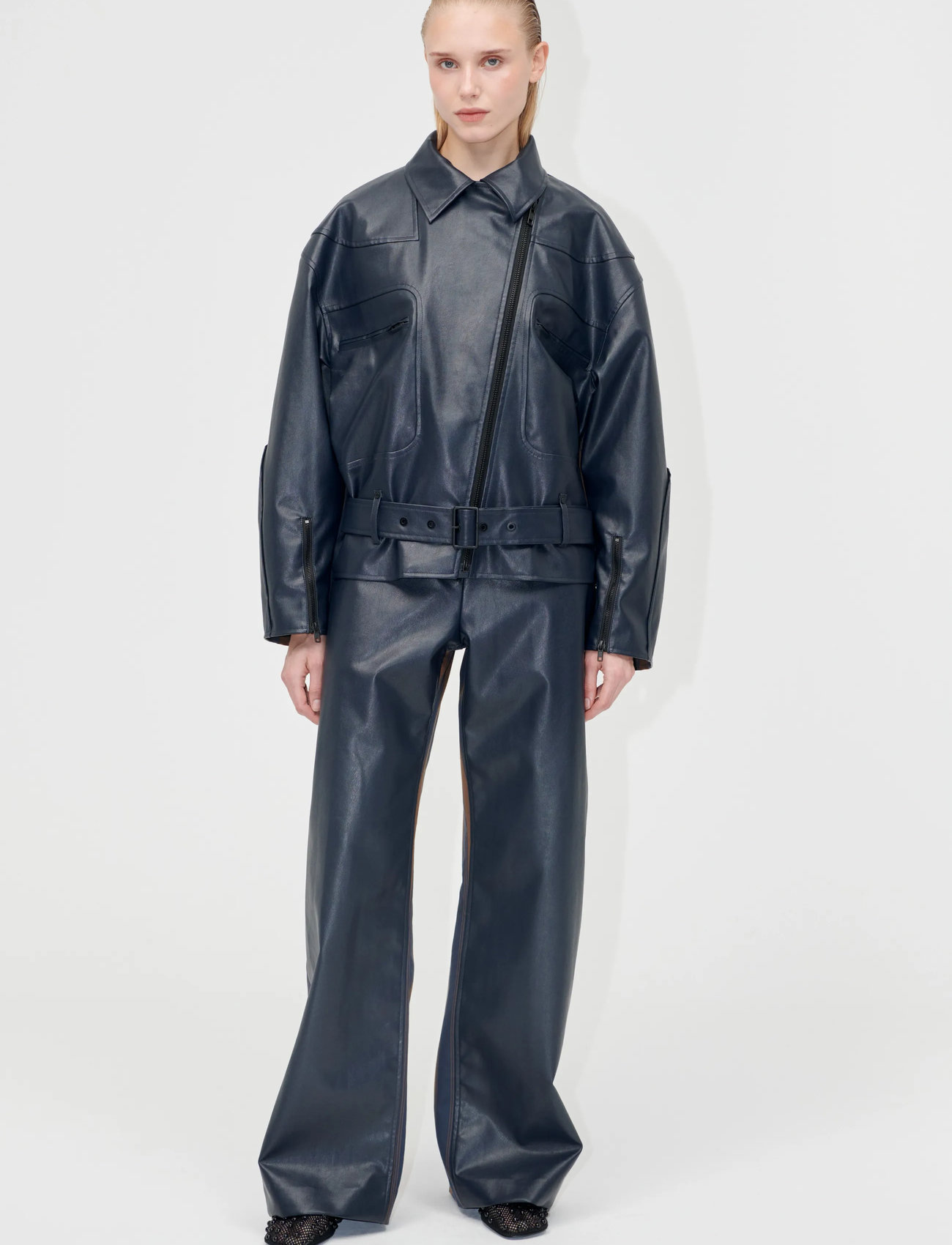 STINE GOYA 2387 Cotton Drill / Faux Leather, H, XS, Black, Bukser > Brede Ben, Dame