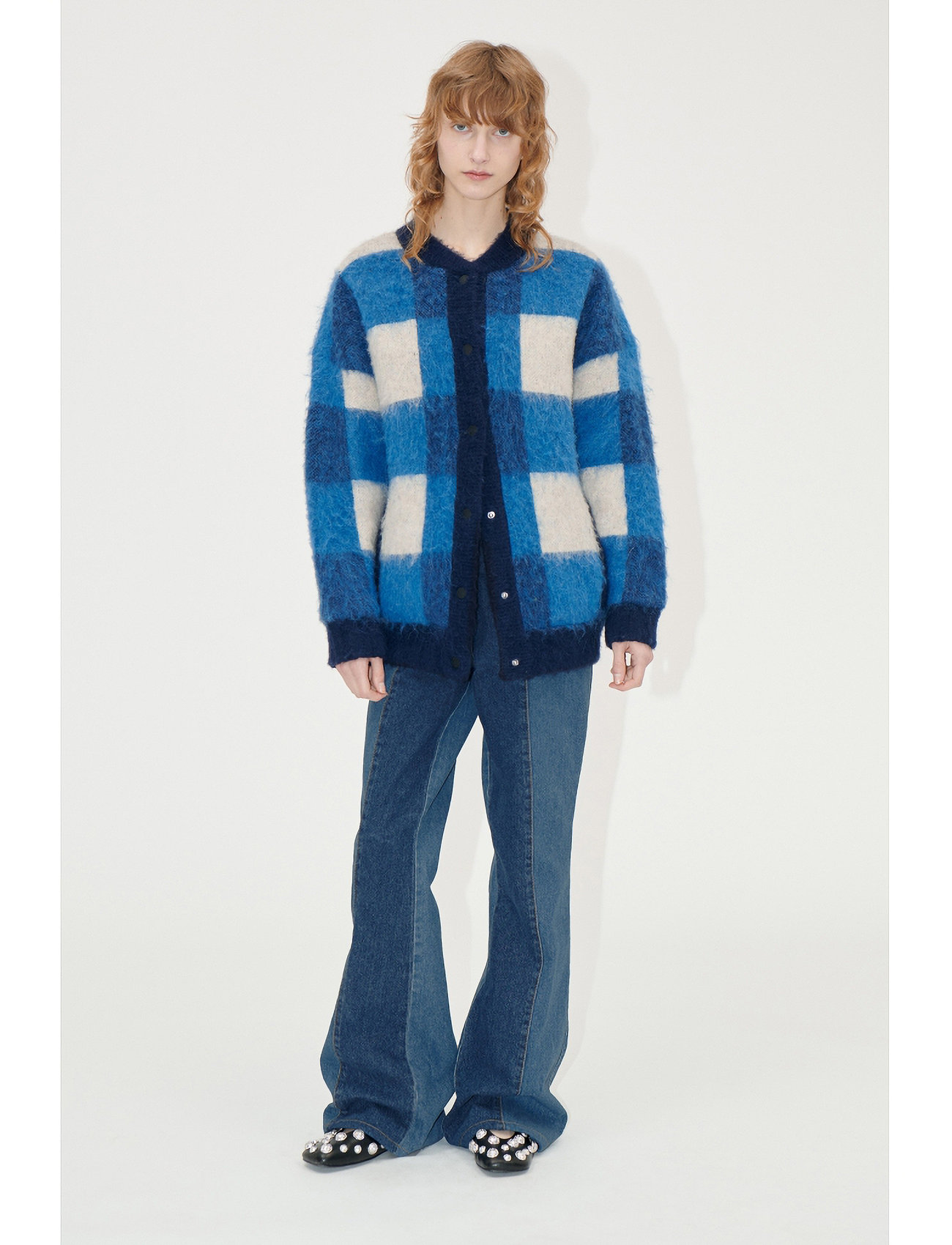 STINE GOYA Gingham Check Bomber, 2329 Knit Bom, XL, Blue, Strik > Cardigans, Dame