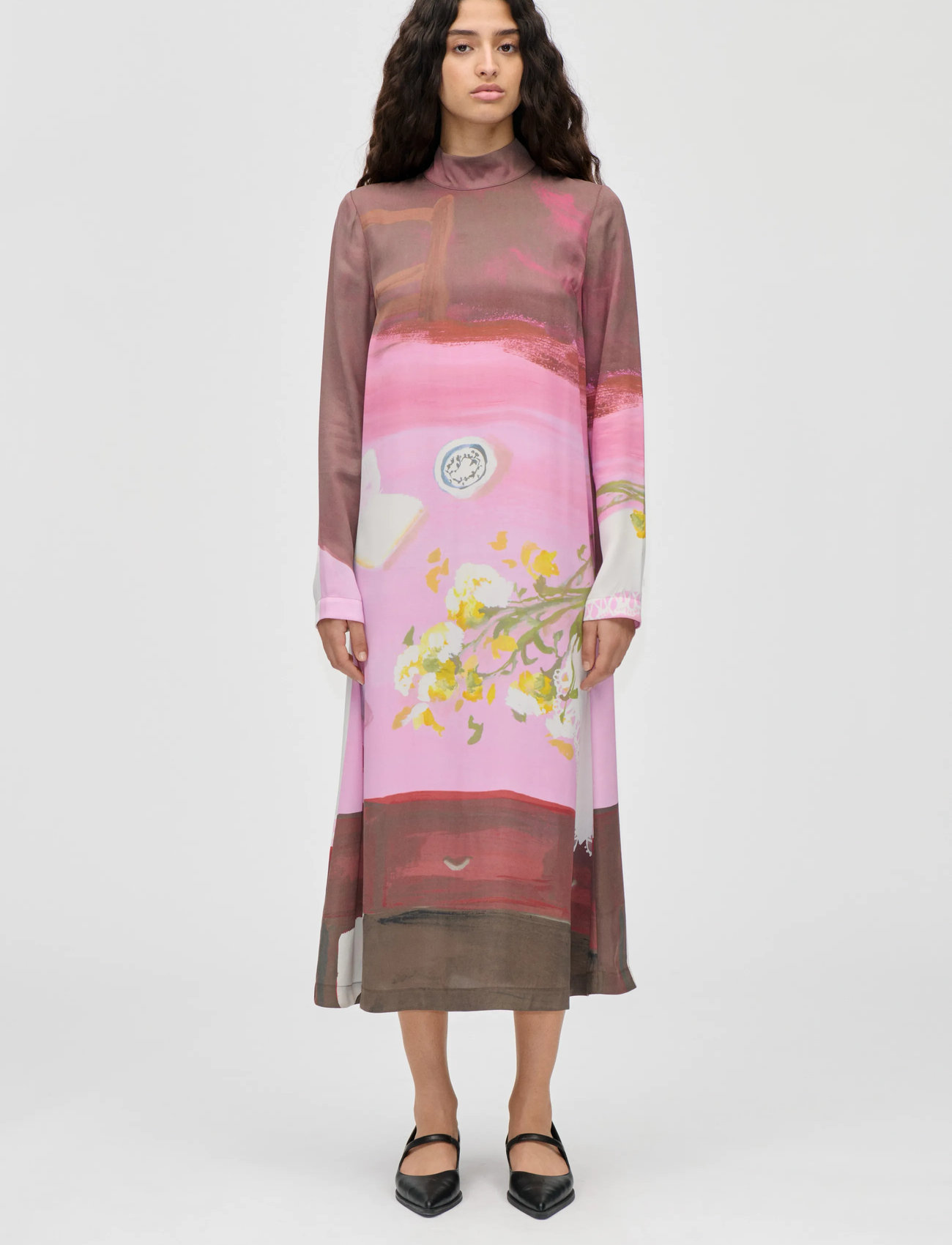 STINE GOYA Dry Viscose, Long Sleeve Midi Dress, XL, Multi/patterned, Kjoler > Knælange Og Midi, Dame