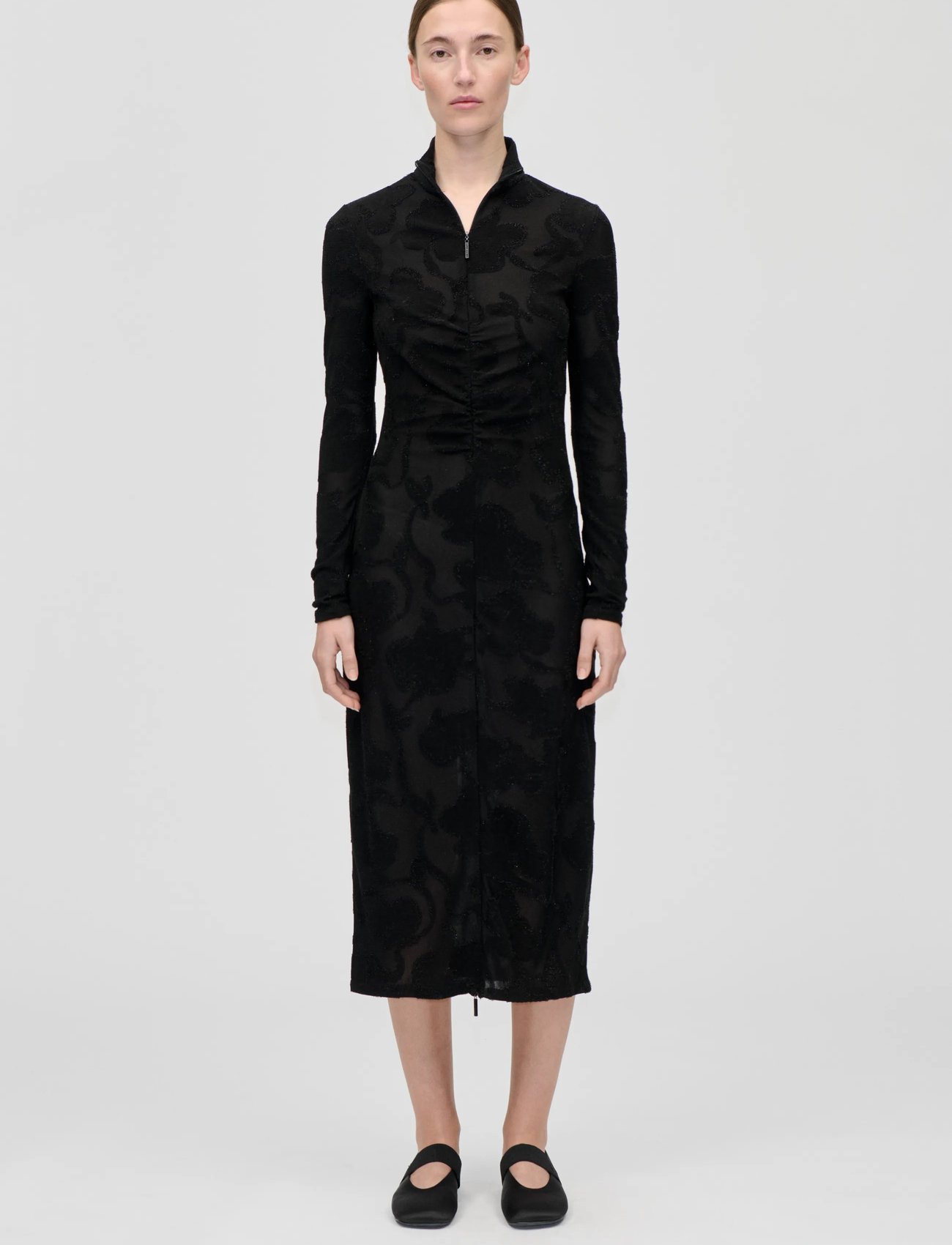 STINE GOYA Lurex Jersey, Long Sleeve Zip Dress, XL, Black, Kjoler > Knælange Og Midi, Dame