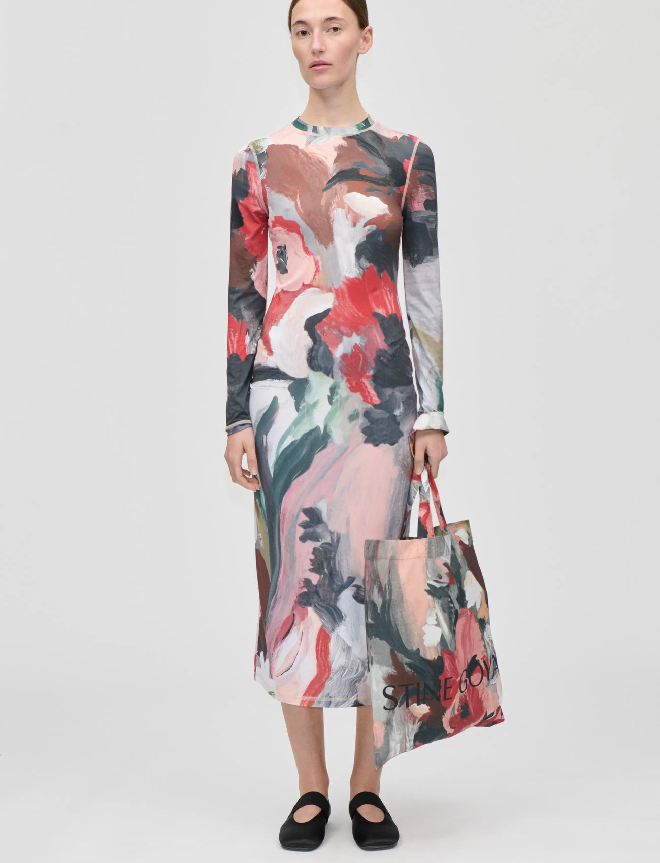STINE GOYA Stocking Jersey, Pullover Long Sleeve Midi Dress, XS/S, Multi/patterned, Kjoler > Knælange Og Midi, Dame