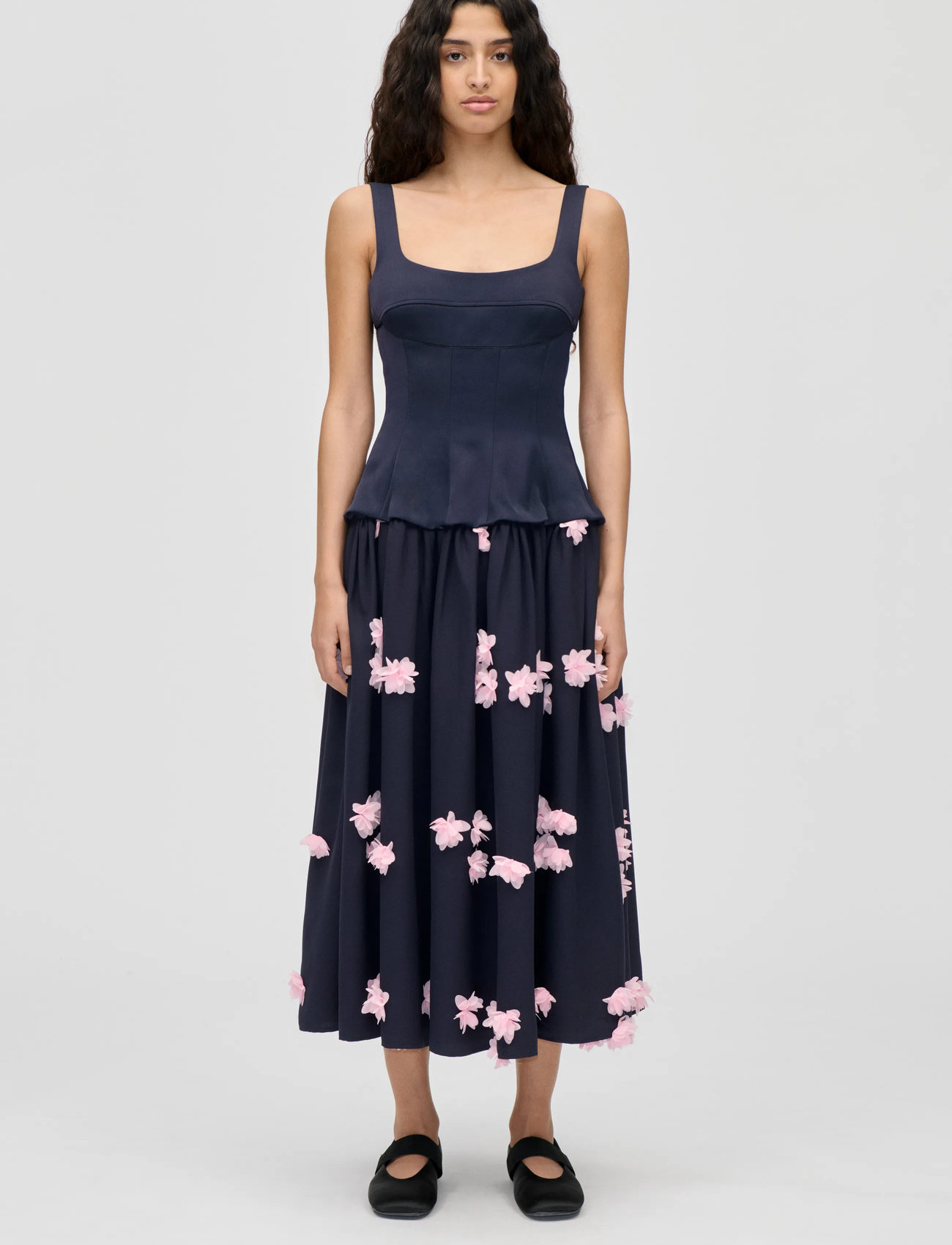 STINE GOYA Double Sided Crepe, Corset Long Dress, XL, Navy, Kjoler > Knælange Og Midi, Dame
