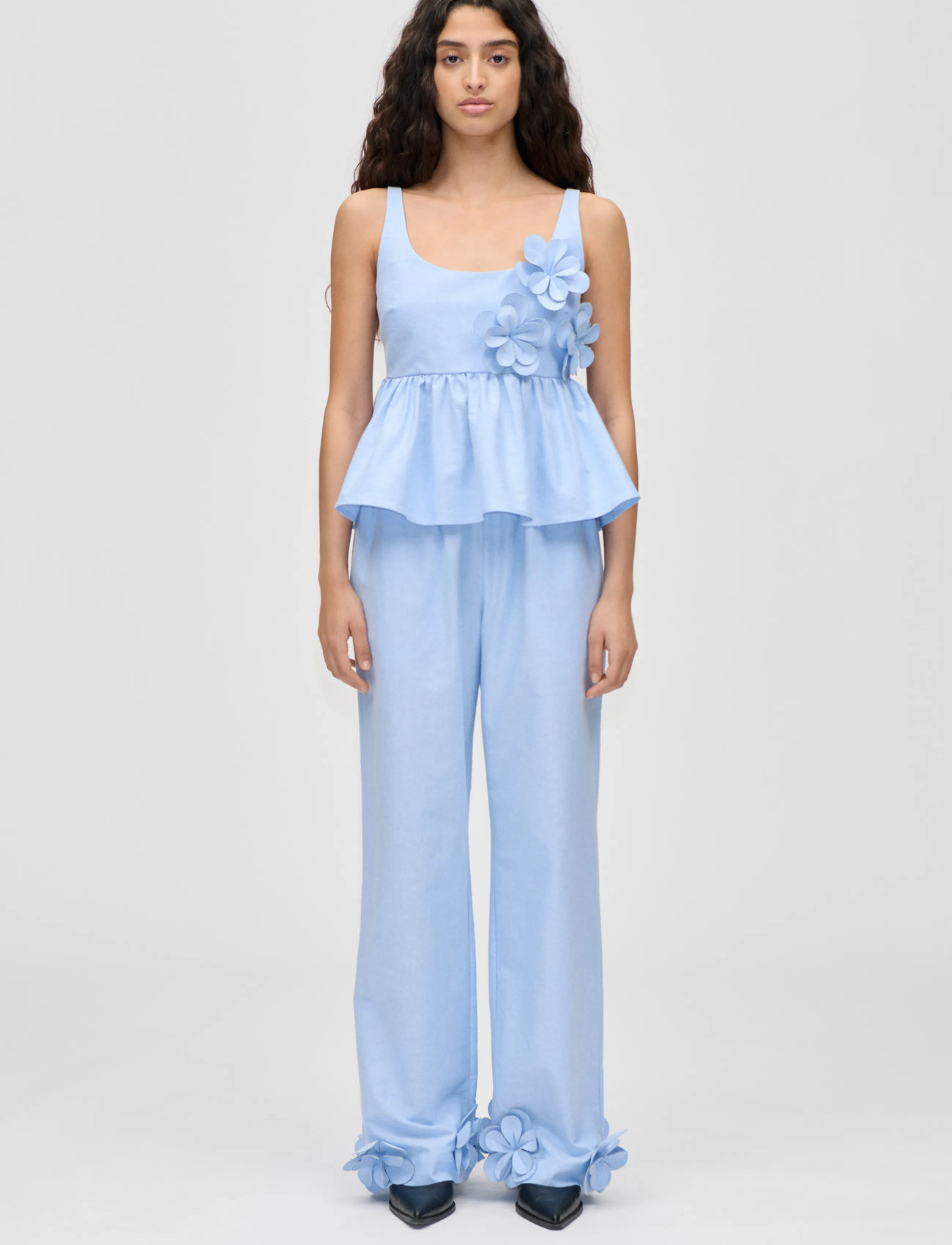 STINE GOYA Floral Shirting, Floral Elasticated Long Pants, L, Blue, Bukser > Brede Ben, Dame