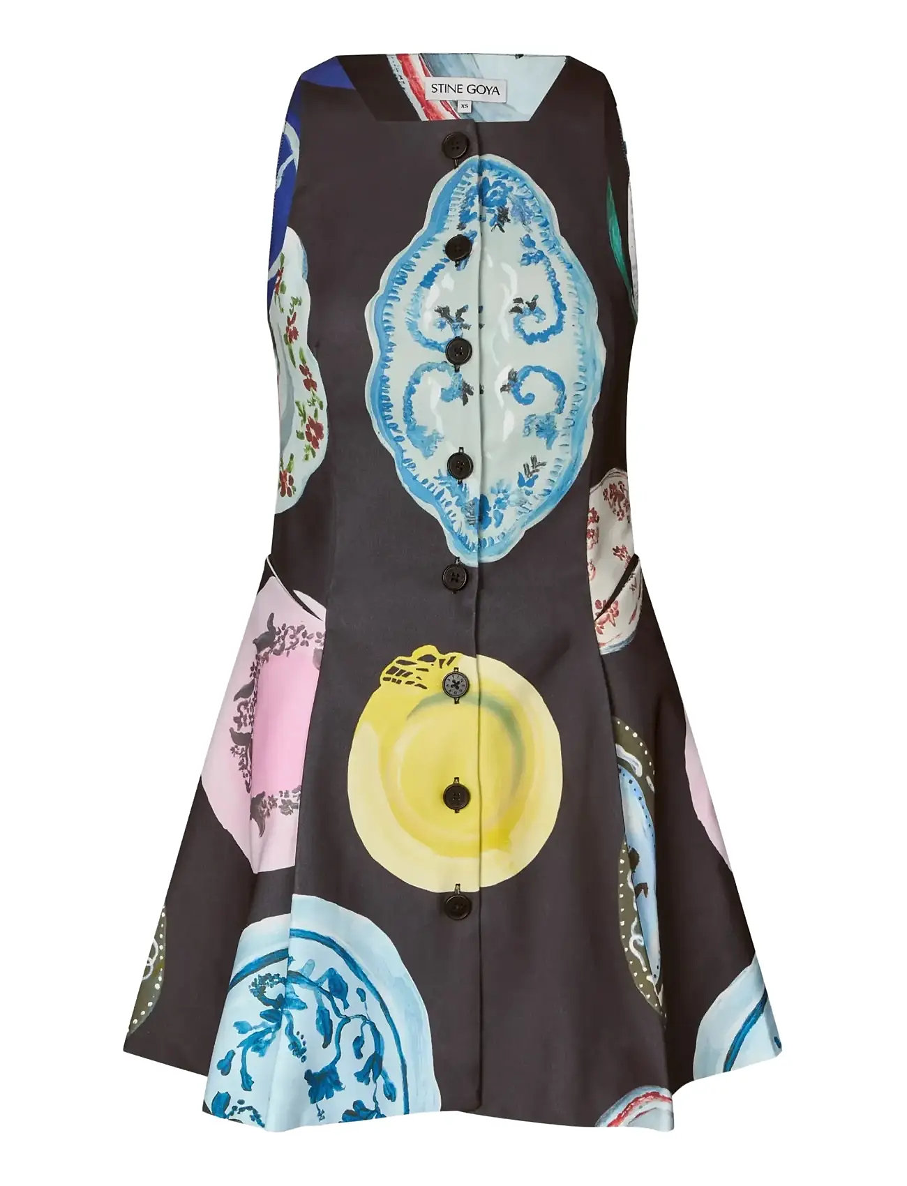 STINE GOYA Double Sided Crepe, Sleeveless Button-Up Mini Dress, L, Brown, Designere > Korte Kjoler, Dame