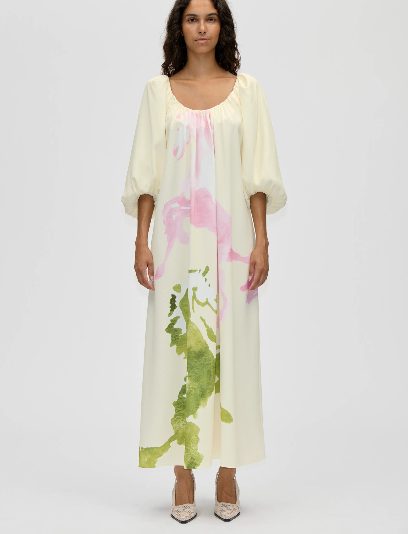 STINE GOYA Heavy Crepe, Romantic Voluminous Sleeve Dress, L, Cream, Designere > Maxi Dress, Dame