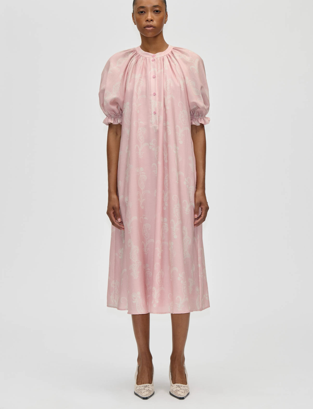 STINE GOYA Tencel, Front Placket Long Dress, S, Pink, Kjoler > Maxikjole, Dame