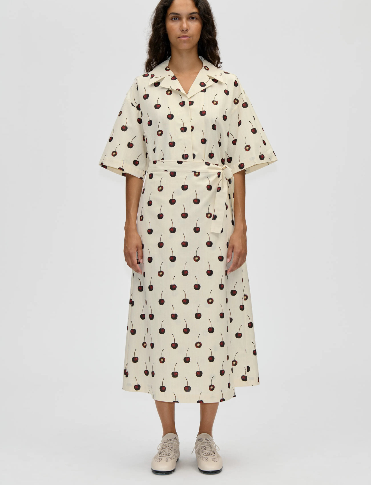 STINE GOYA Crisp Stripe Shirting, Workwear Midi Dress, L, Cream, Kjoler > Knælange Og Midi, Dame