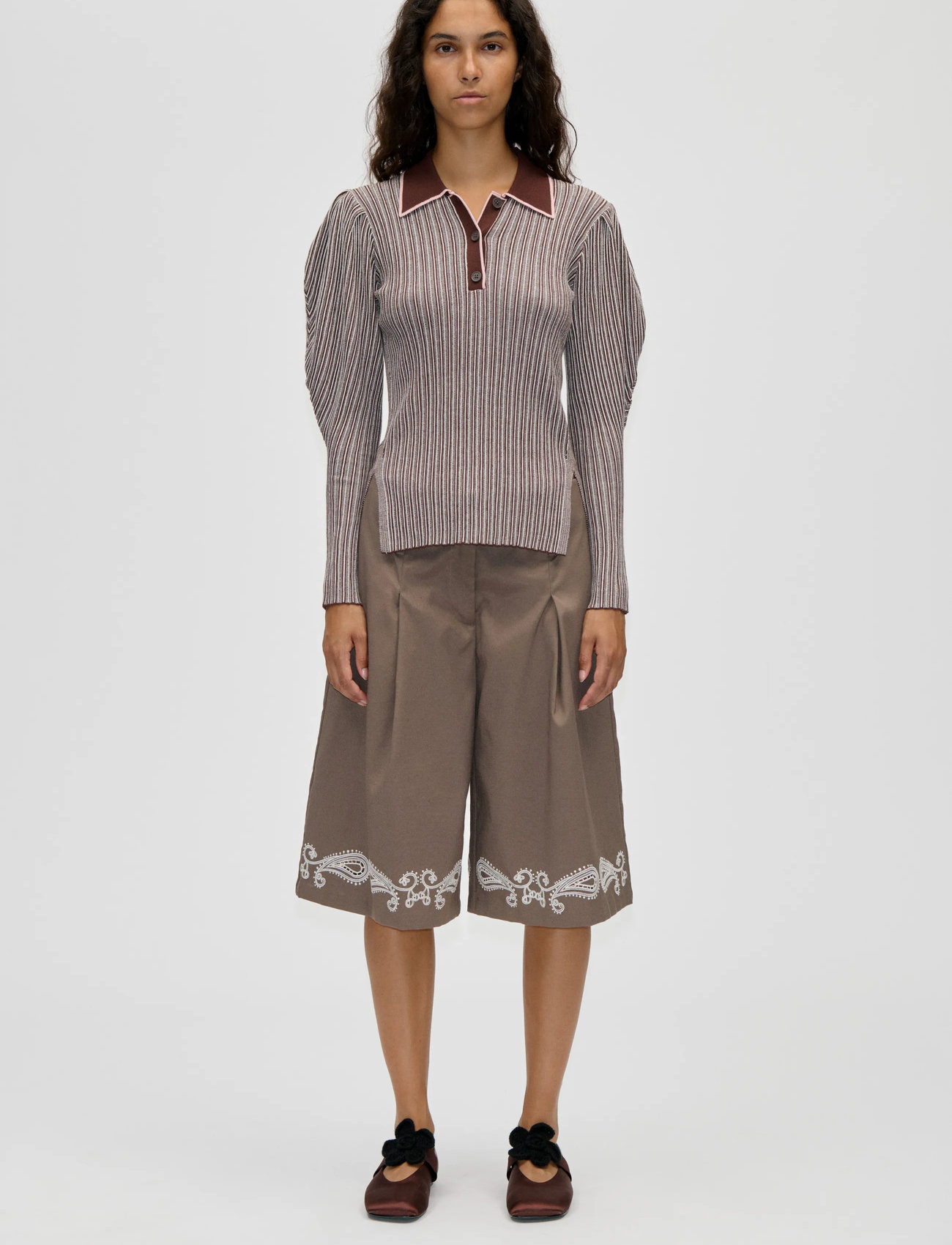 STINE GOYA Ballerina, Crochet Flower Strap Ballerina, 36, Brown, Sko > Ballerinaer, Dame