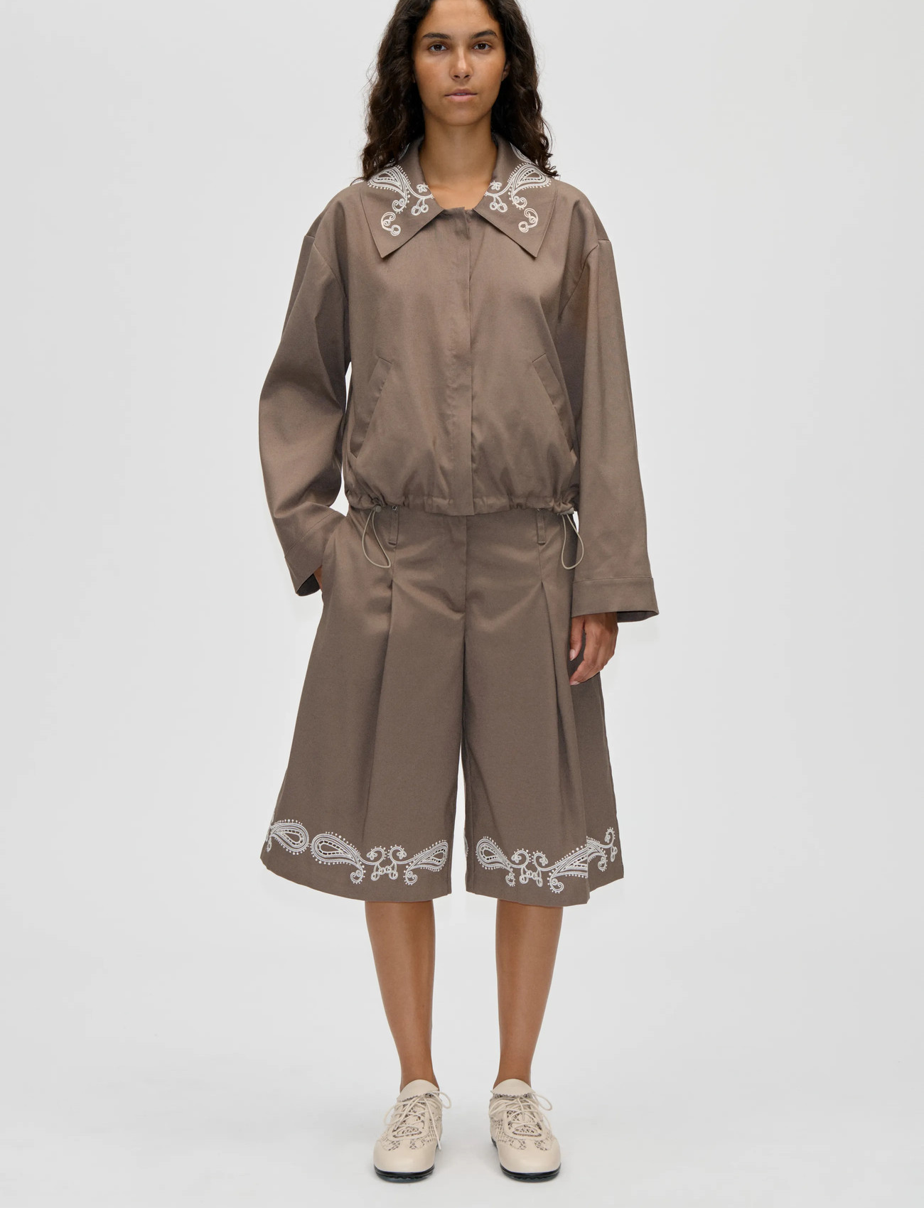 STINE GOYA Embroidered Canvas, Blouson Eyelet Bomber, XS, Grey, Jakker > Bomberjakker, Dame