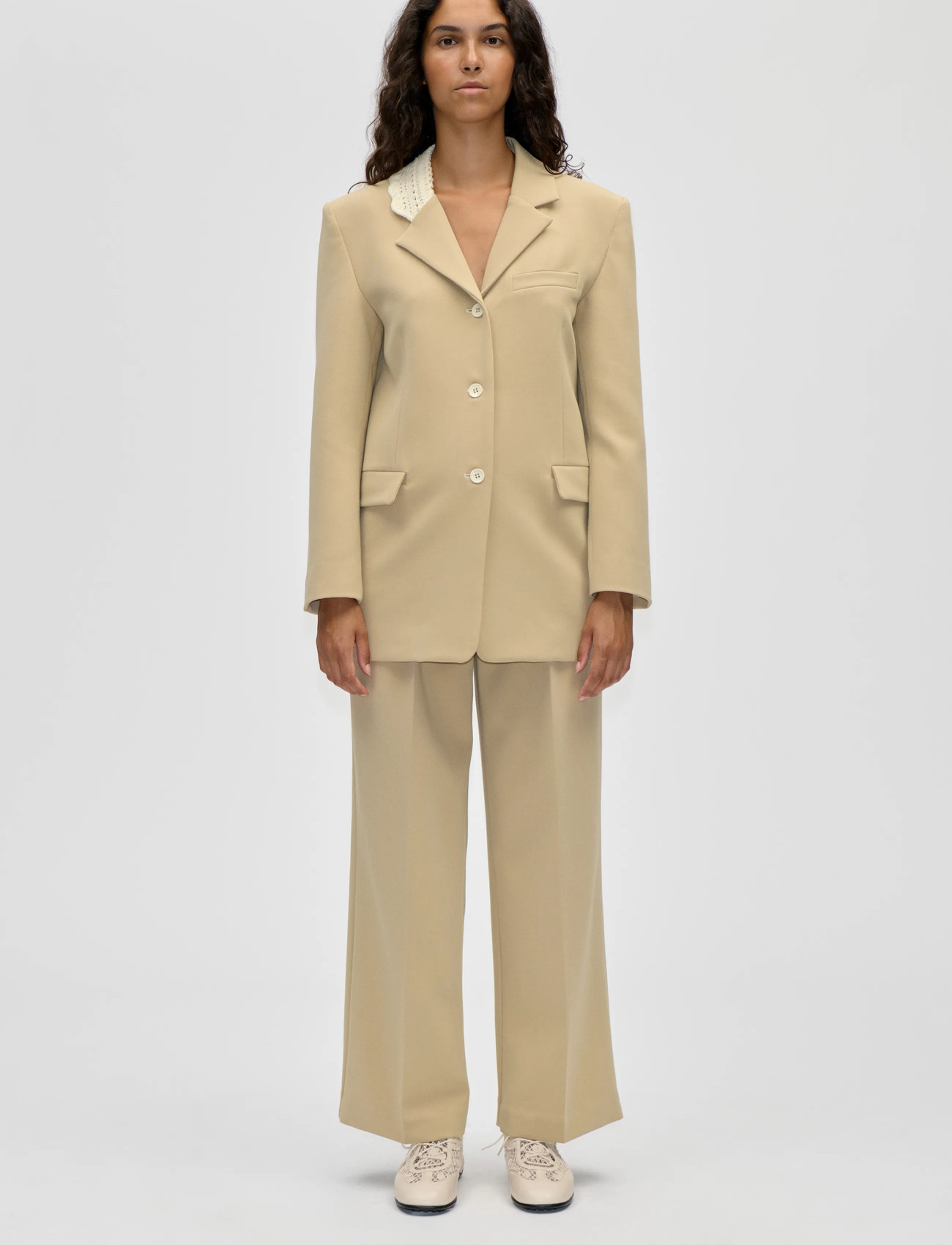 STINE GOYA Crafted Weave Tailoring, Detailed Tailored Blazer, XL, Beige, Designere > Enkeltradede Blazere, Dame