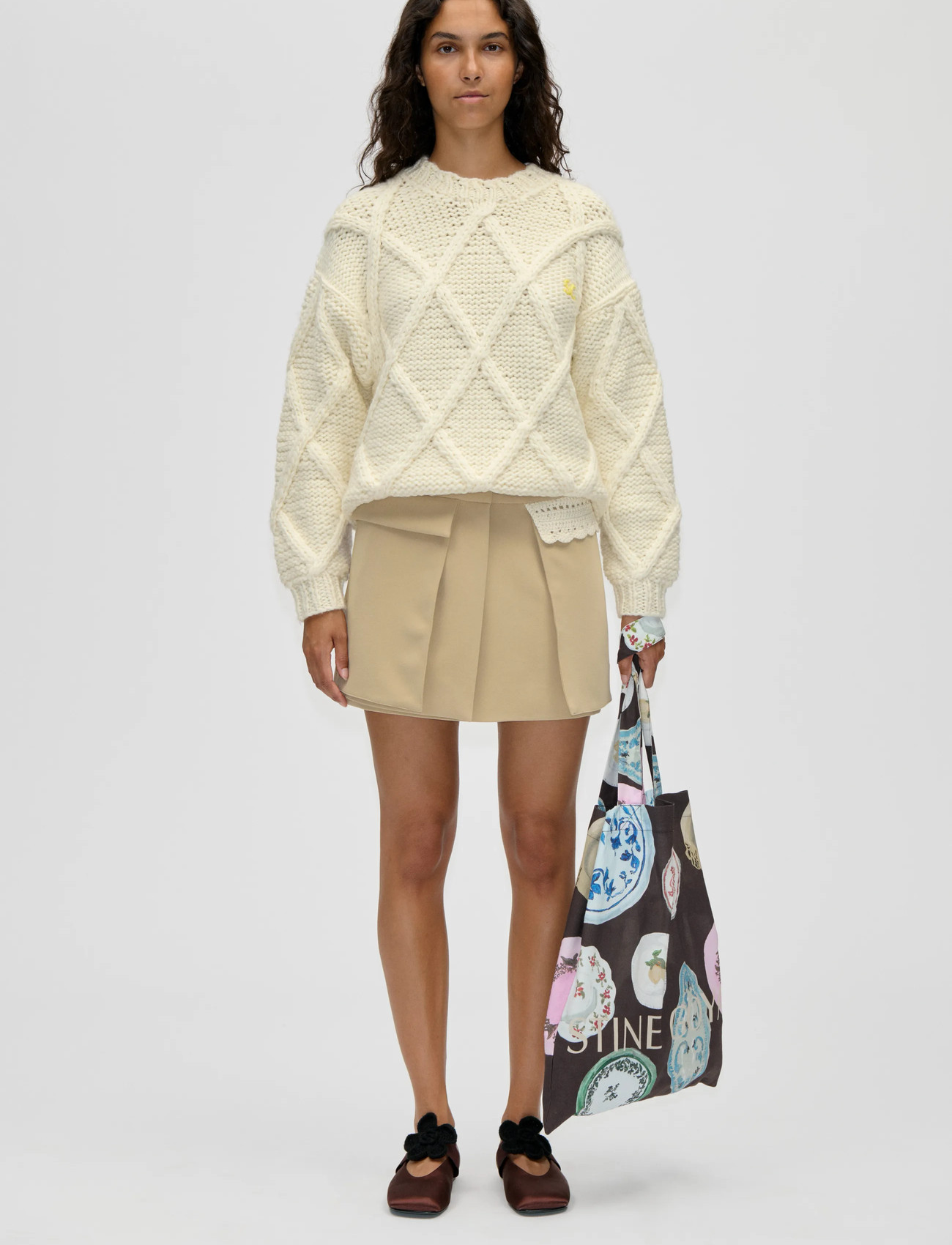 STINE GOYA Handknit, Handknit Cable Sweater, S, Cream, Strik > Trøjer, Dame