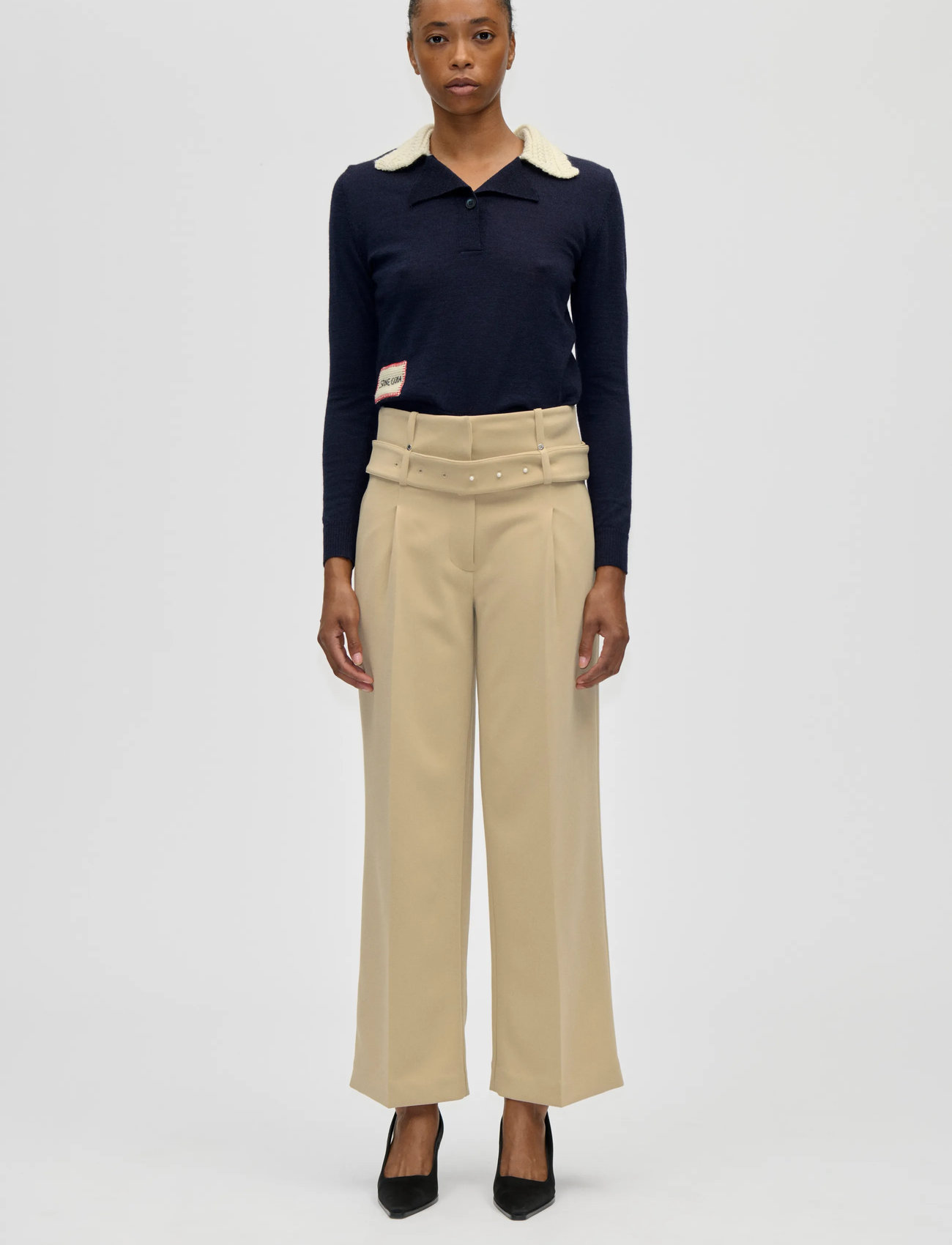 STINE GOYA Wool Prime, Collared Pullover Knit, XL, Navy, Strik > Trøjer, Dame