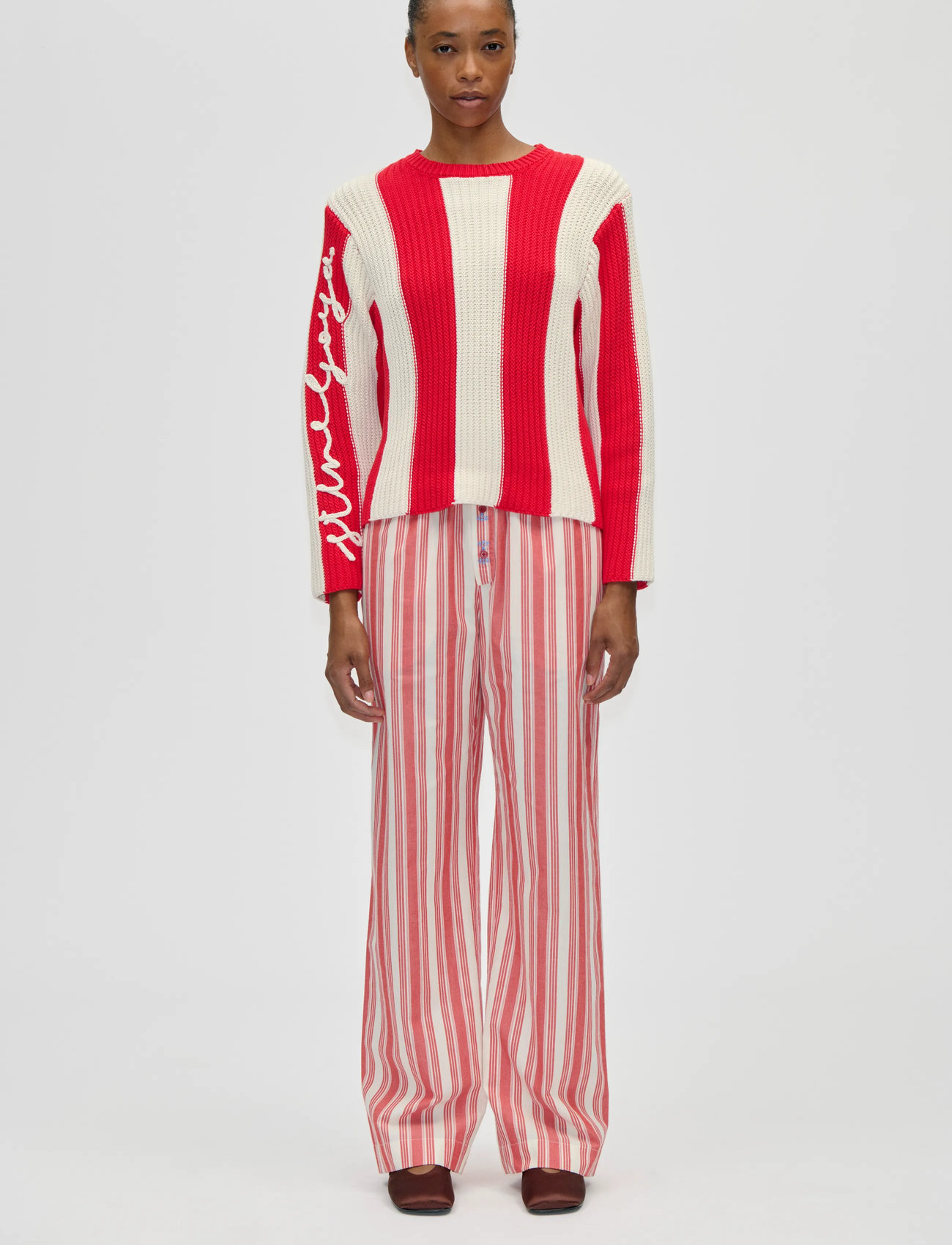 STINE GOYA Lofty Cotton, Boxy Motif Sweater, M, Red, Strik > Trøjer, Dame
