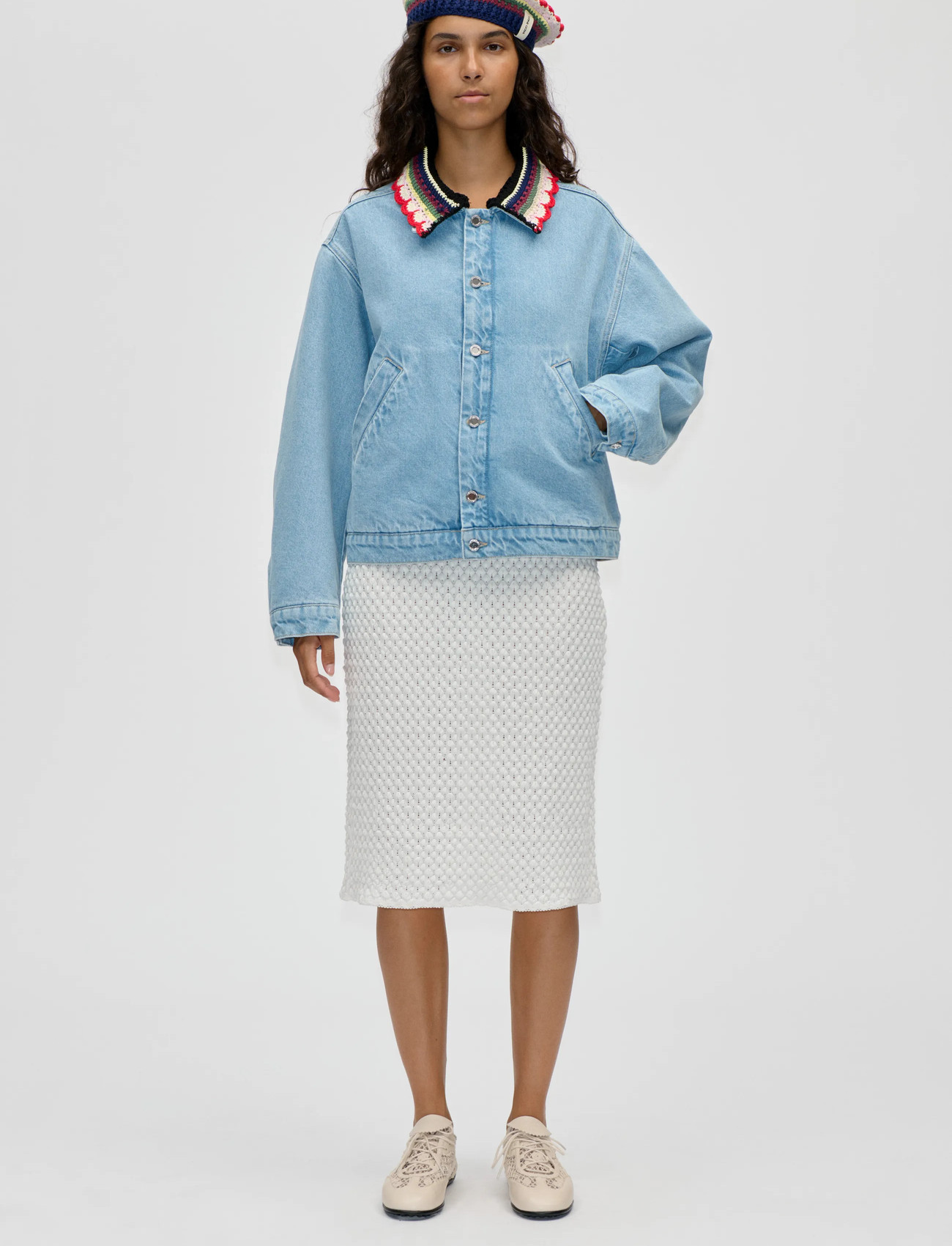 STINE GOYA Double Rinse Denim, Collared Cropped Bomber, L, Blue, Jakker > Denim, Dame