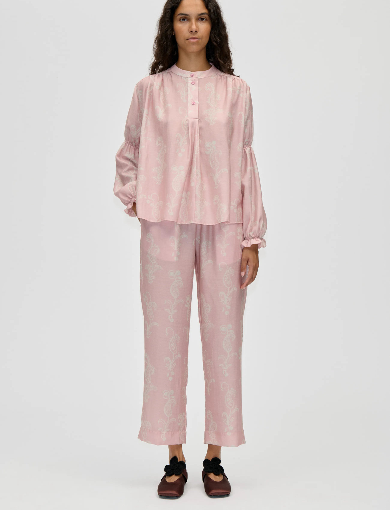 STINE GOYA Tencel, Elasticated Waistband Cropped Pants, L, Pink, Bukser > Lige Ben, Dame